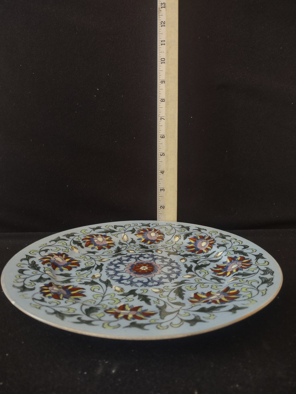 Vintage Light Blue Oriental 10" Plate Made In Macau Small CHIP (Lot 3403)