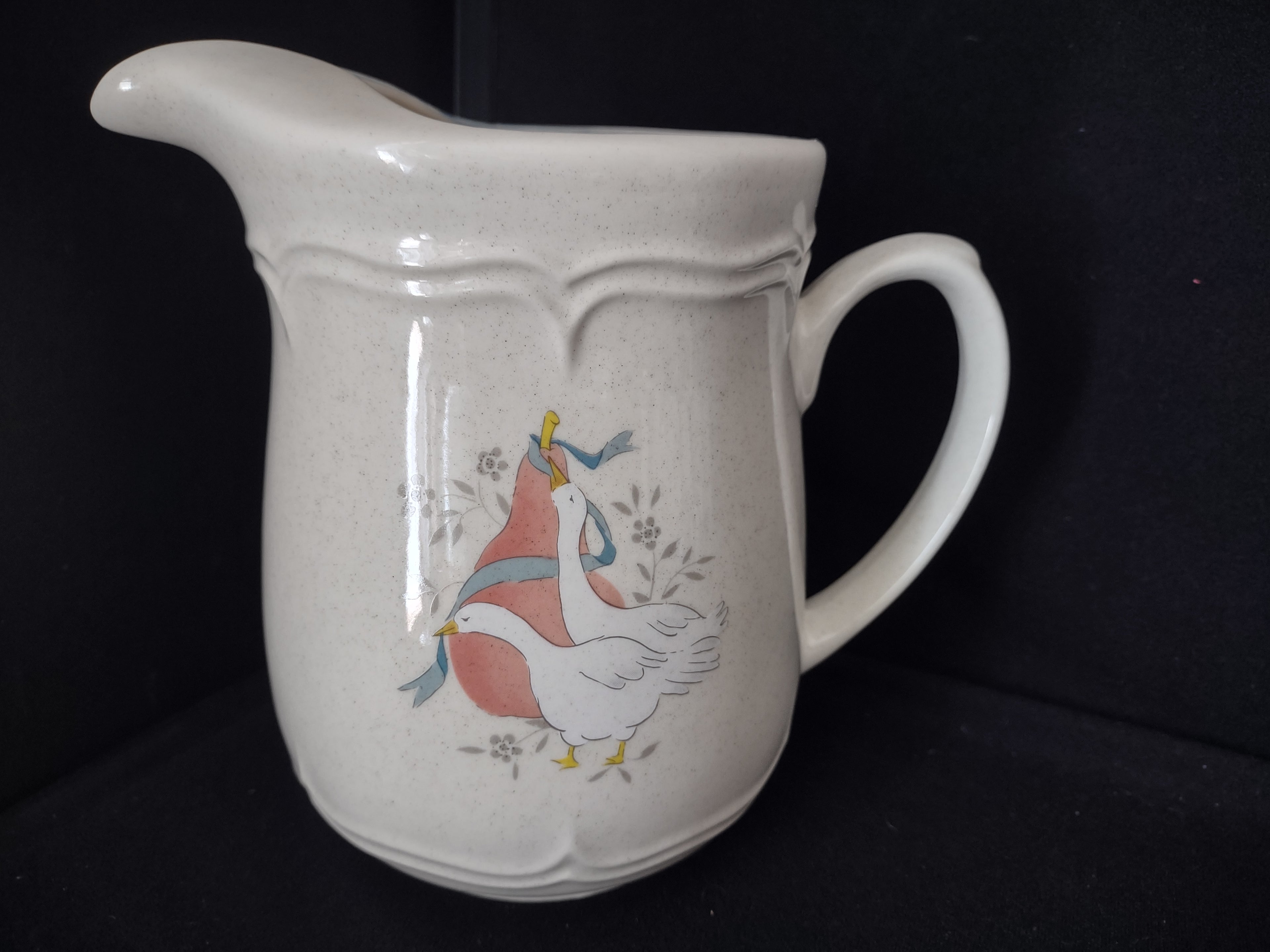 Vintage Ceramic Marmalade Pitcher Geese Duck Pear Ribbon Ice Lip (lot 2818c)