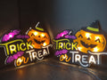Set of 2 Halloween Trick or Treat Window Sign Light Decor Pumpkin (lot 3270j)