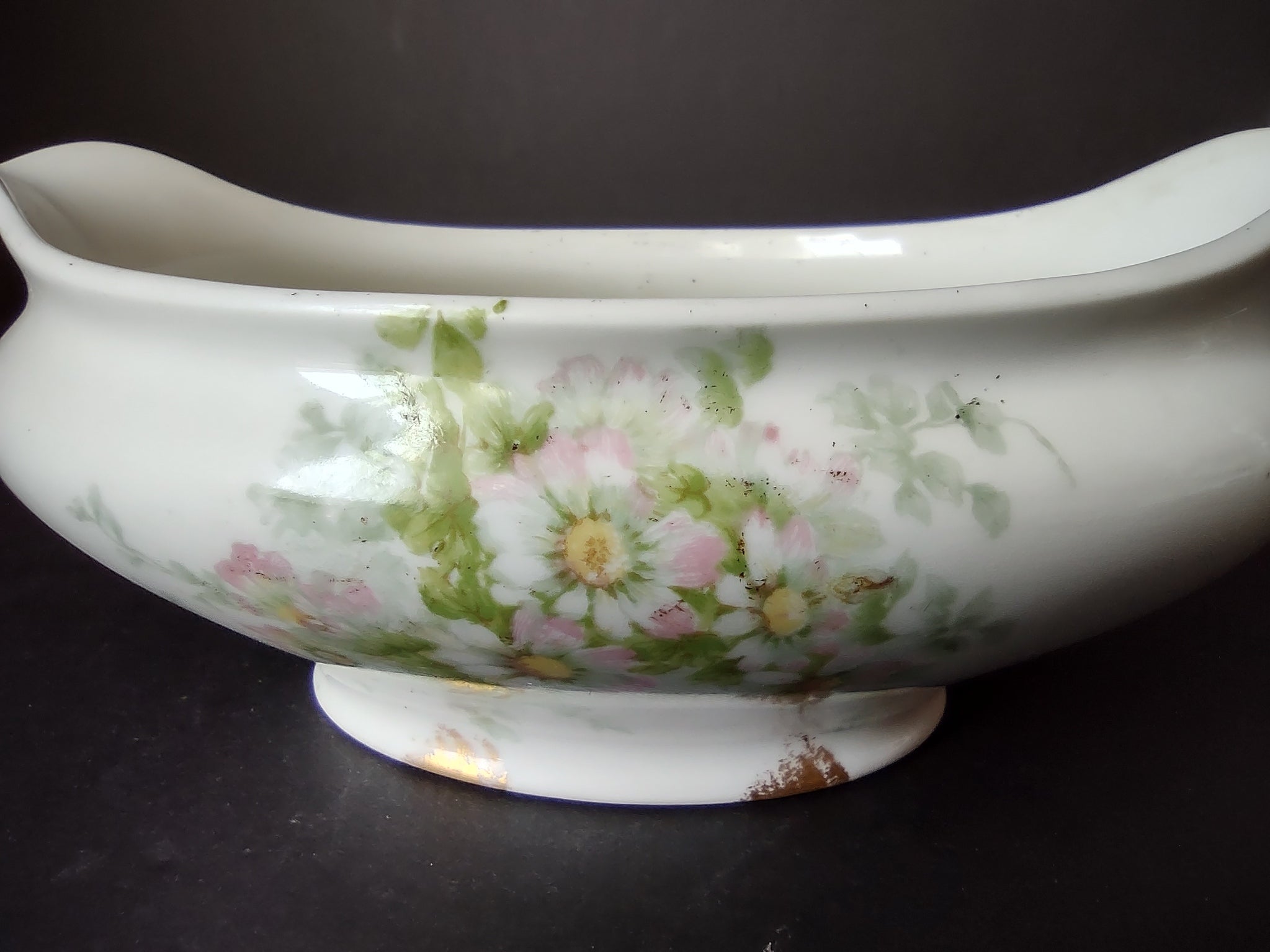Haviland Limoges GDA Gravy Boat NO UNDERPLATE Pink Daisy Daisies (lot 877)