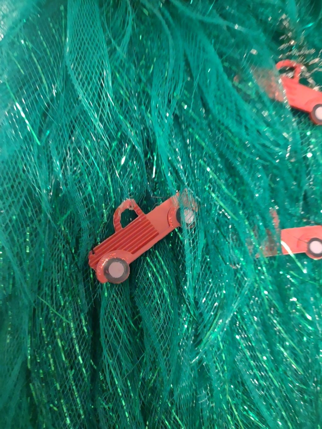 Handmade Ribbon Green Christmas Tree w/ Red Truck Flat Hang on Wall 24" lot 1296