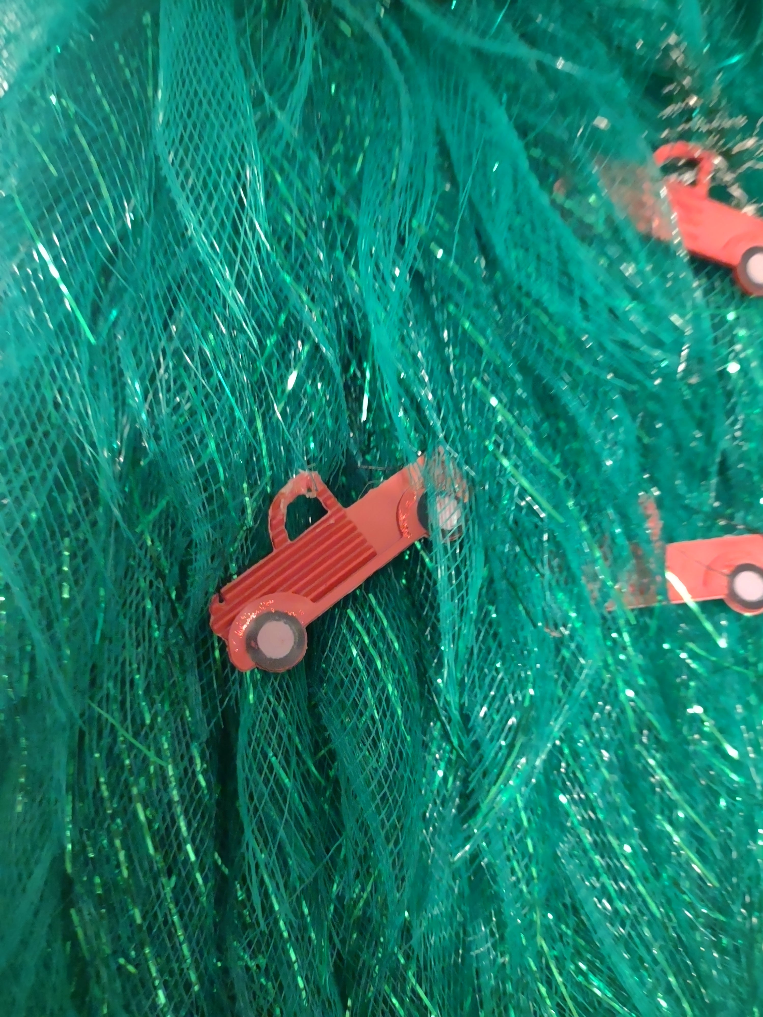 Handmade Ribbon Green Christmas Tree w/ Red Truck Flat Hang on Wall 24" lot 1296