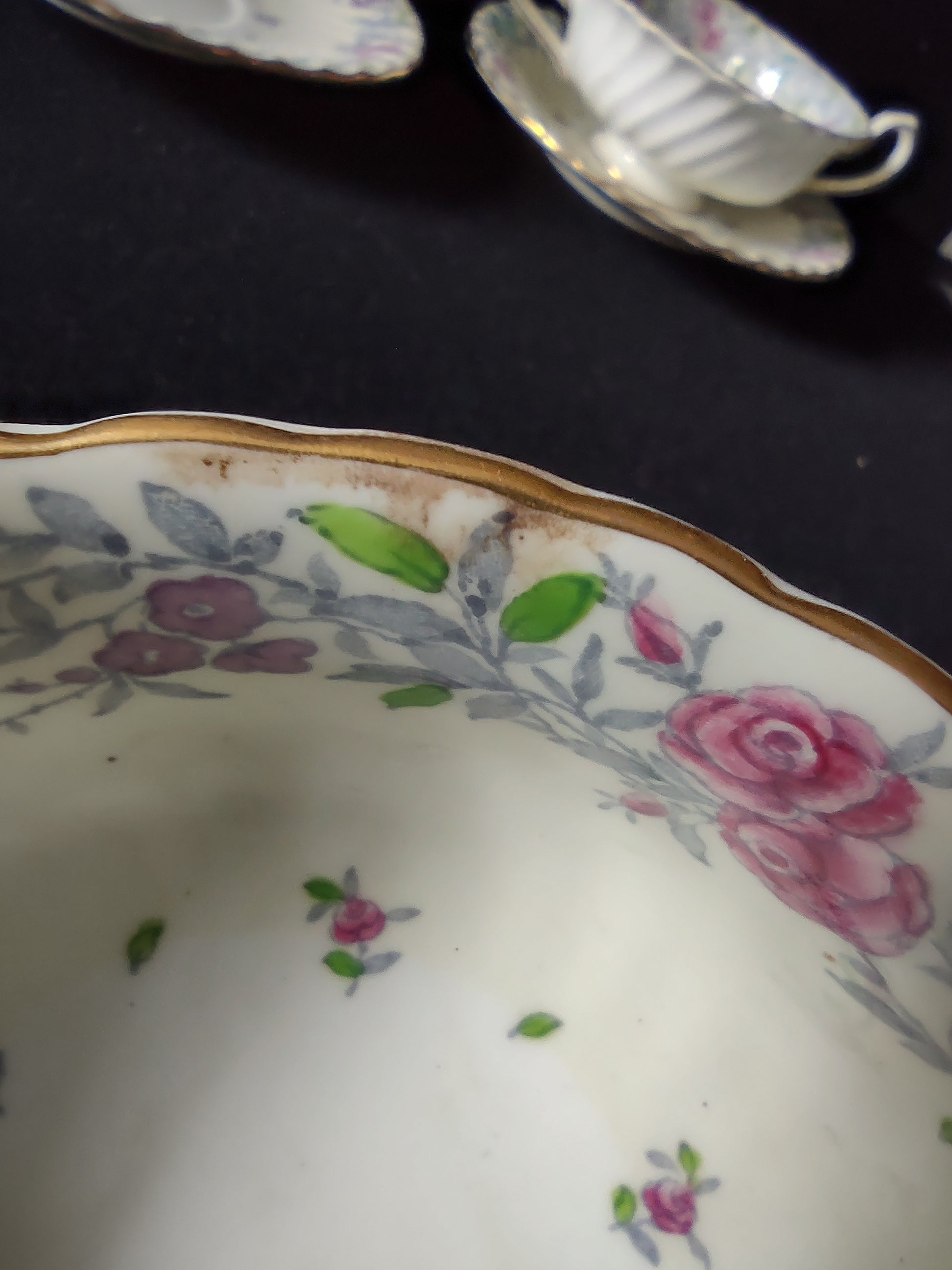 Vintage Minton Printemps Bullion Cup Liner Bone China Floral Gold x2 (Lot 5470)