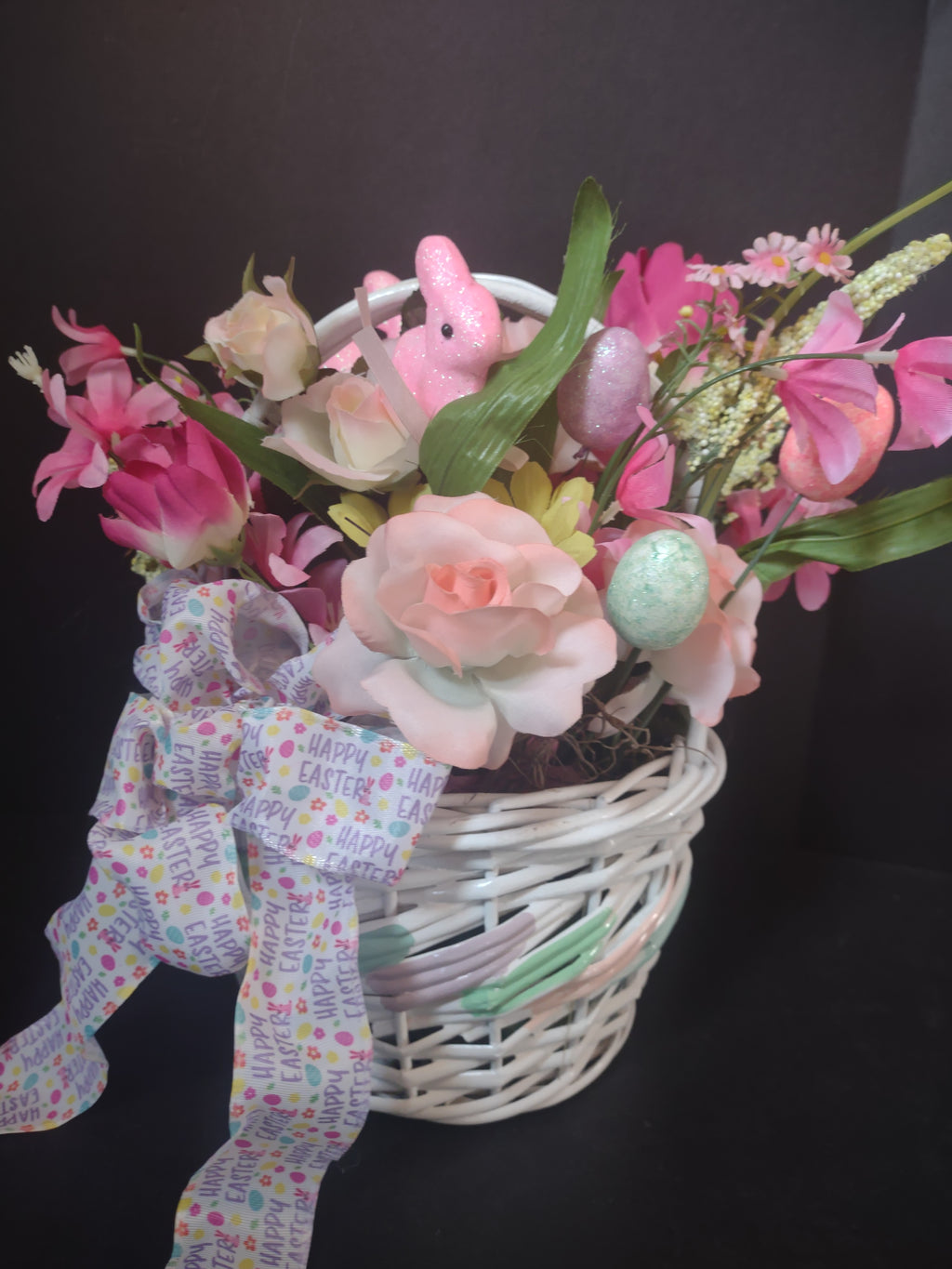Handmade Easter Flower Bunny Basket 12" (lot 1477)