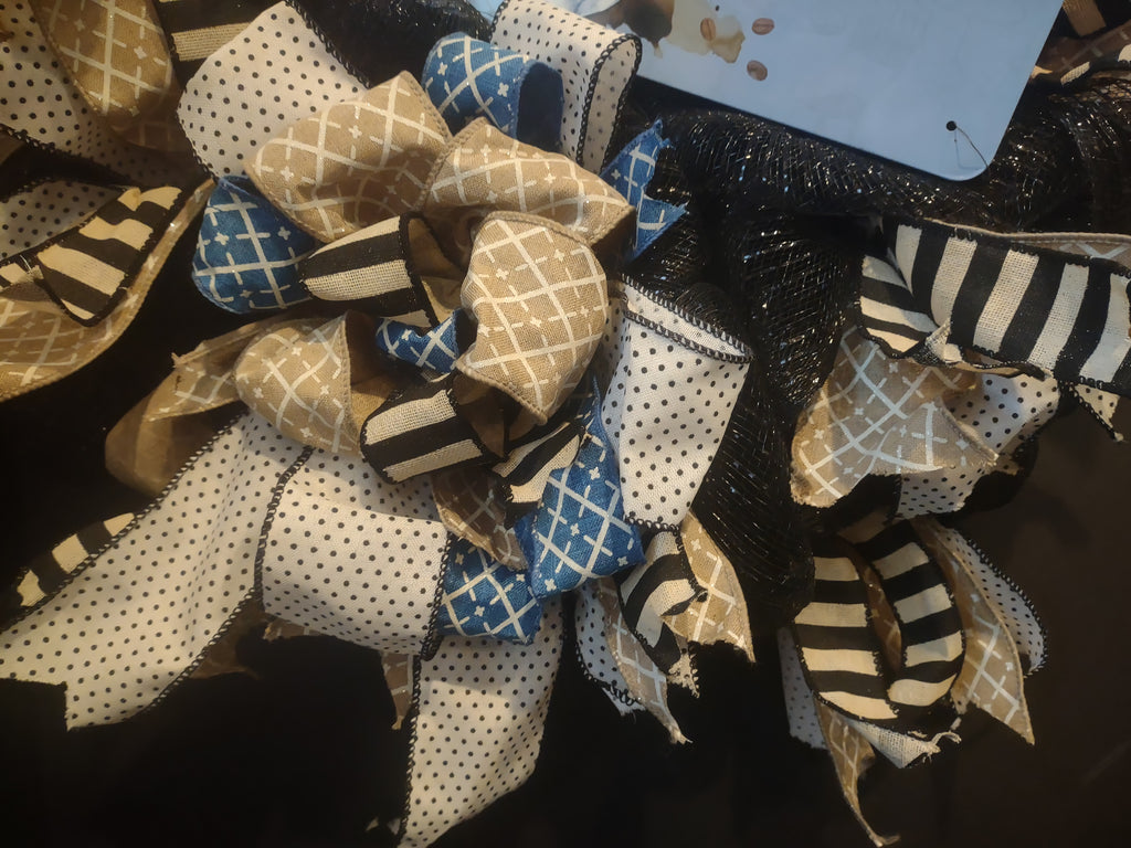Good Morning Starts with Coffee Wreath Ribbon Mesh Decor Handmade (lot 1408)