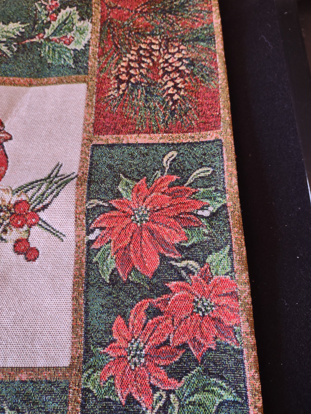 Tapestry 17" Zipper Christmas Pillow Cover set of 2 Cardinal Poinsettia (Lot4815