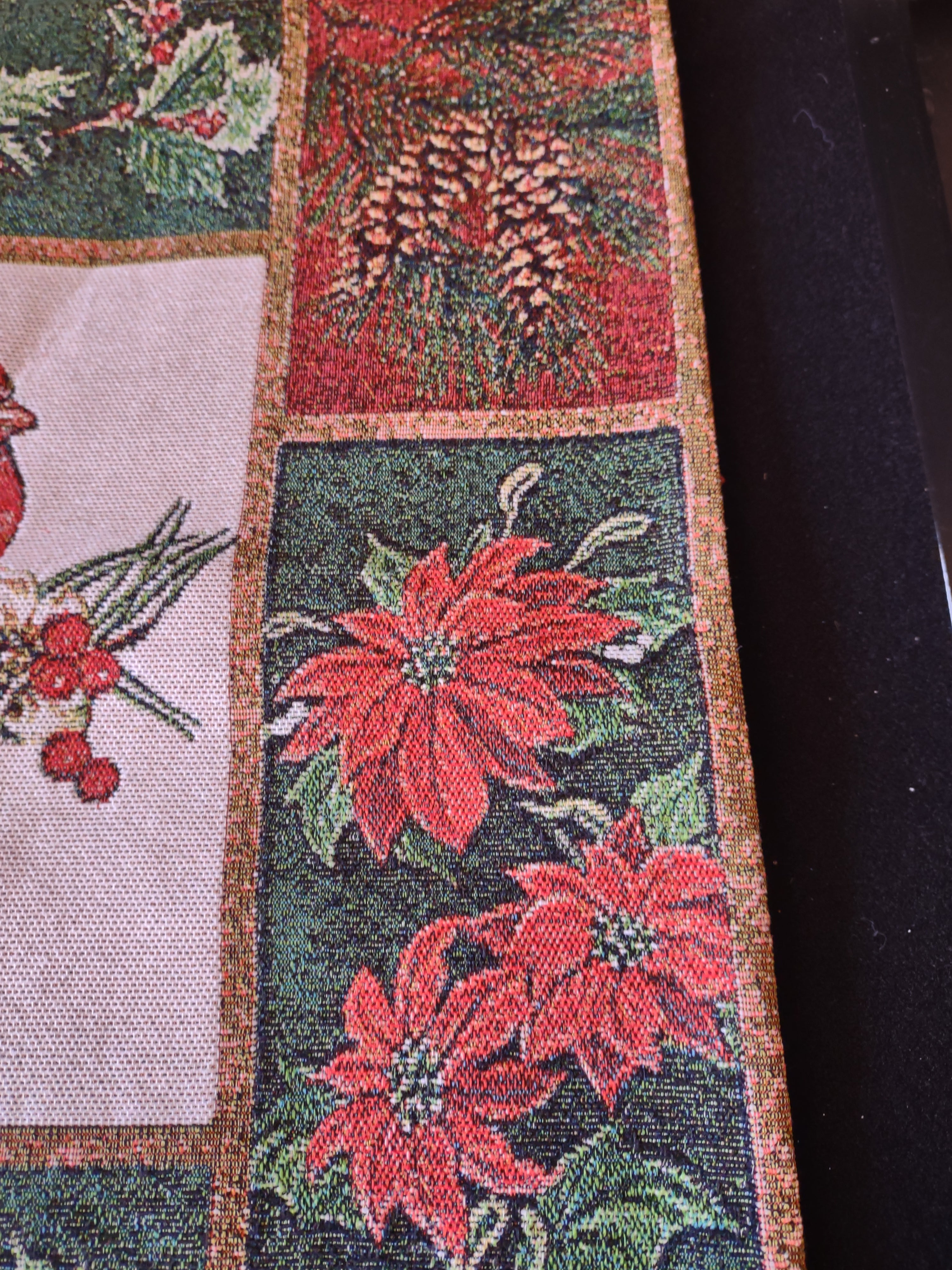 Tapestry 17" Zipper Christmas Pillow Cover set of 2 Cardinal Poinsettia (Lot4815