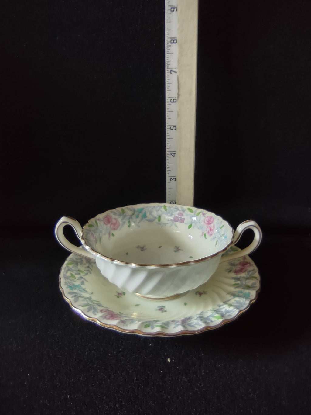 Vintage Minton Printemps Bullion Cup Liner Bone China Floral Gold x2 (Lot 5470)
