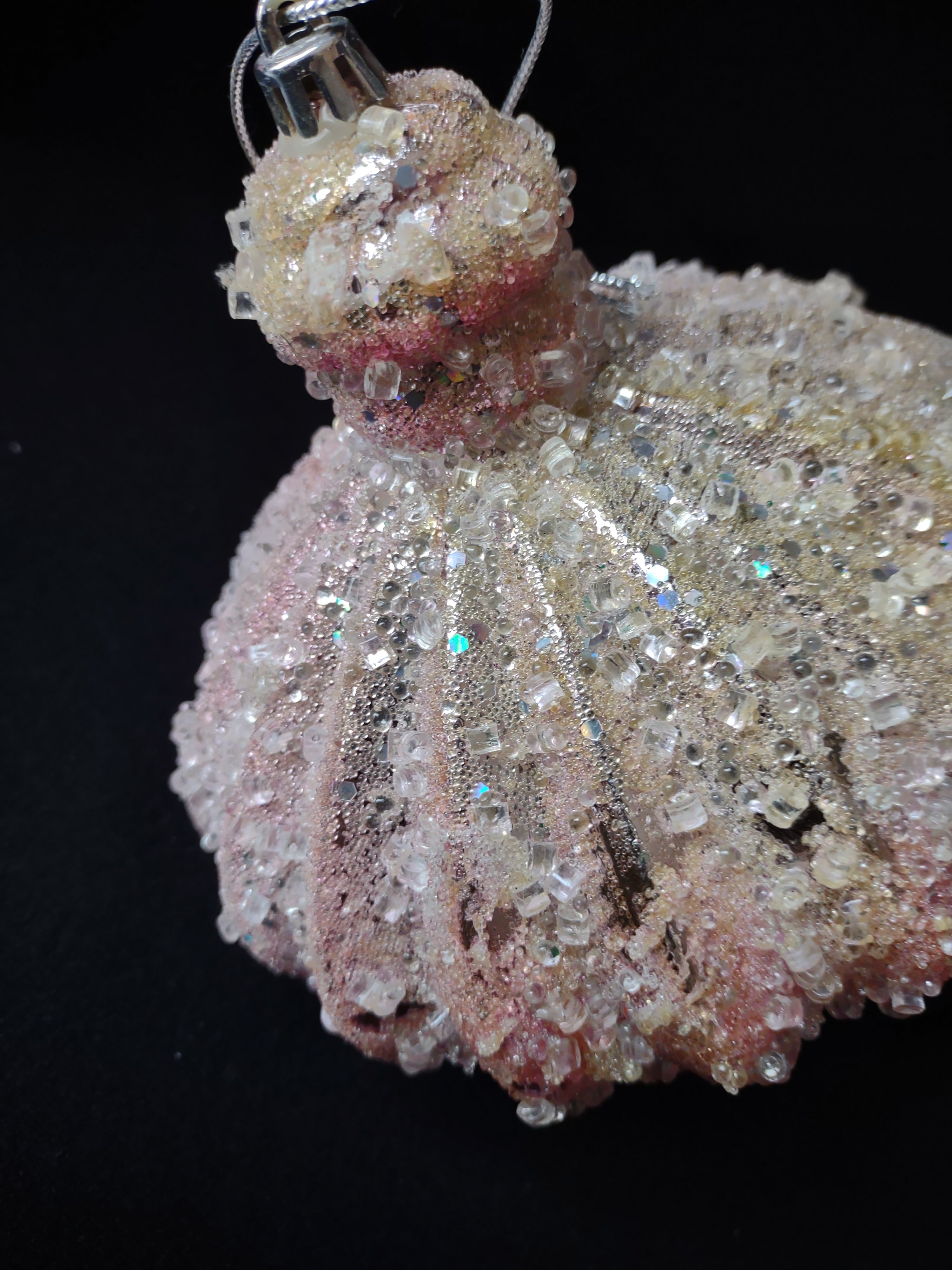 Lot of 3 Christmas Ornaments Pink Gold Sparkly 10" IMPERFECT (lot 1571)