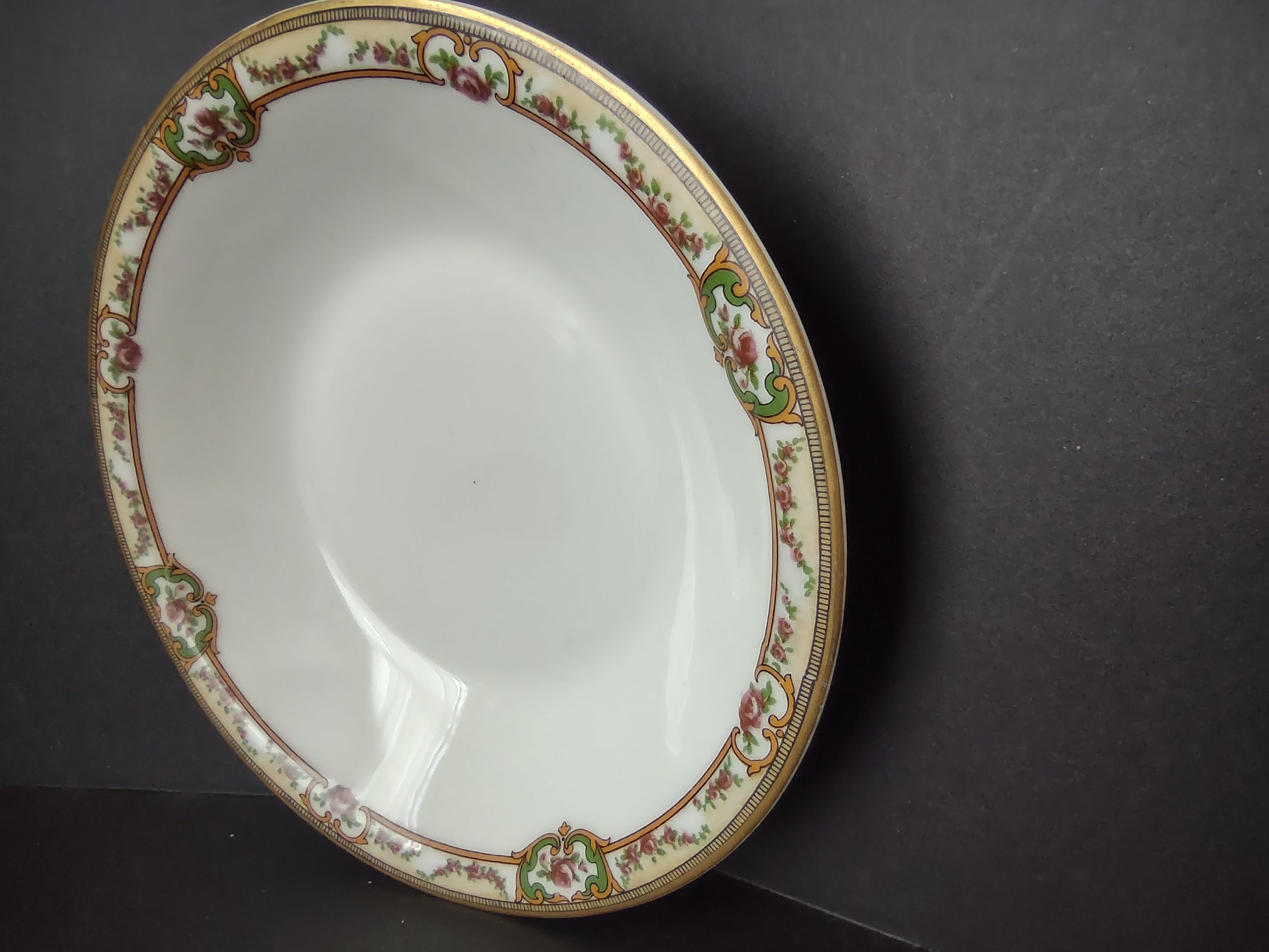 Haviland Limoges Cream Soup Plate 7-12" Gold Trim Rose French Chic (lot 990)