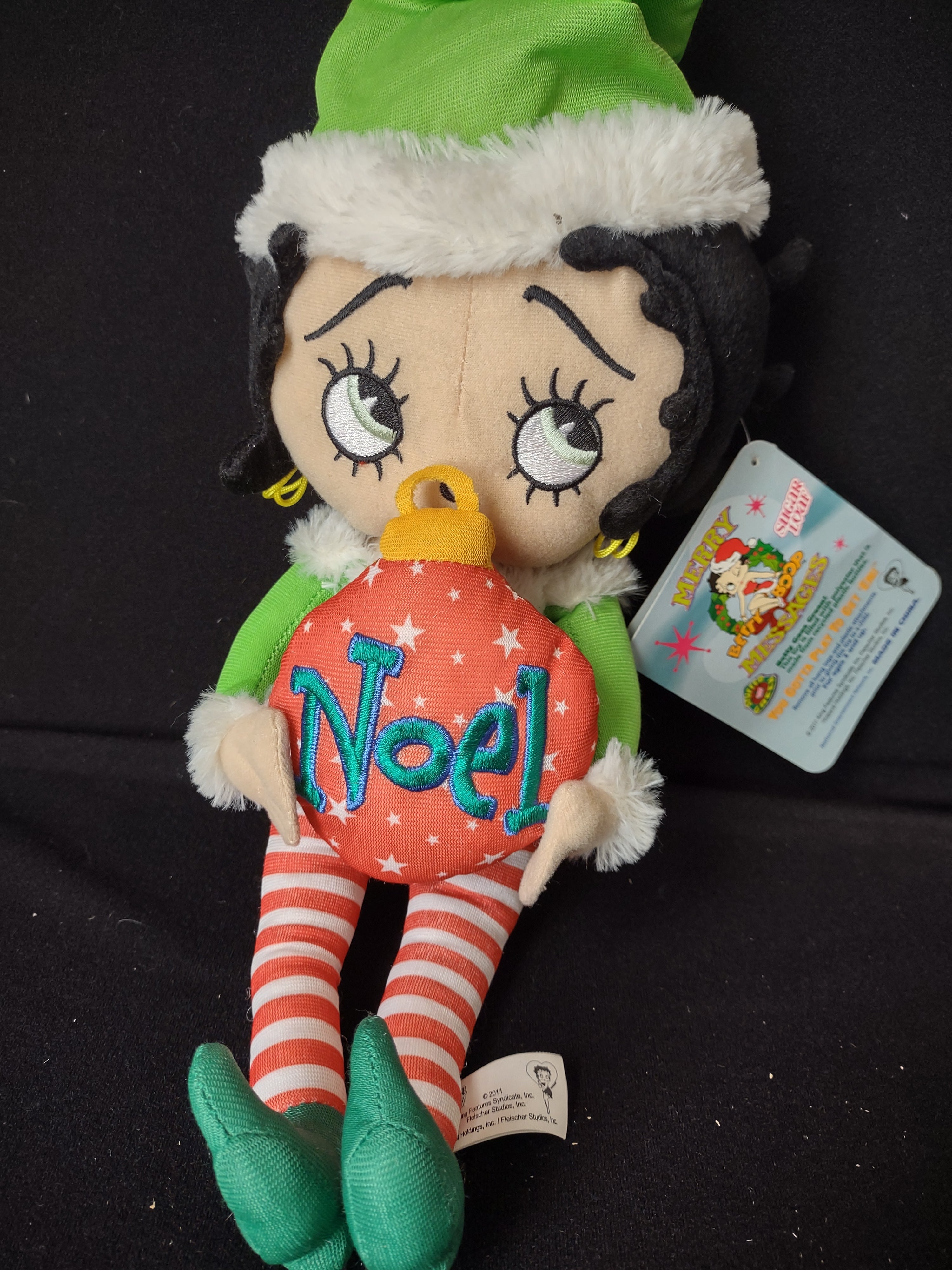 Christmas Sugar Loaf Betty Boop 17" Plush Toy Doll Noel Green Dress Merry Message (lot 2362)
