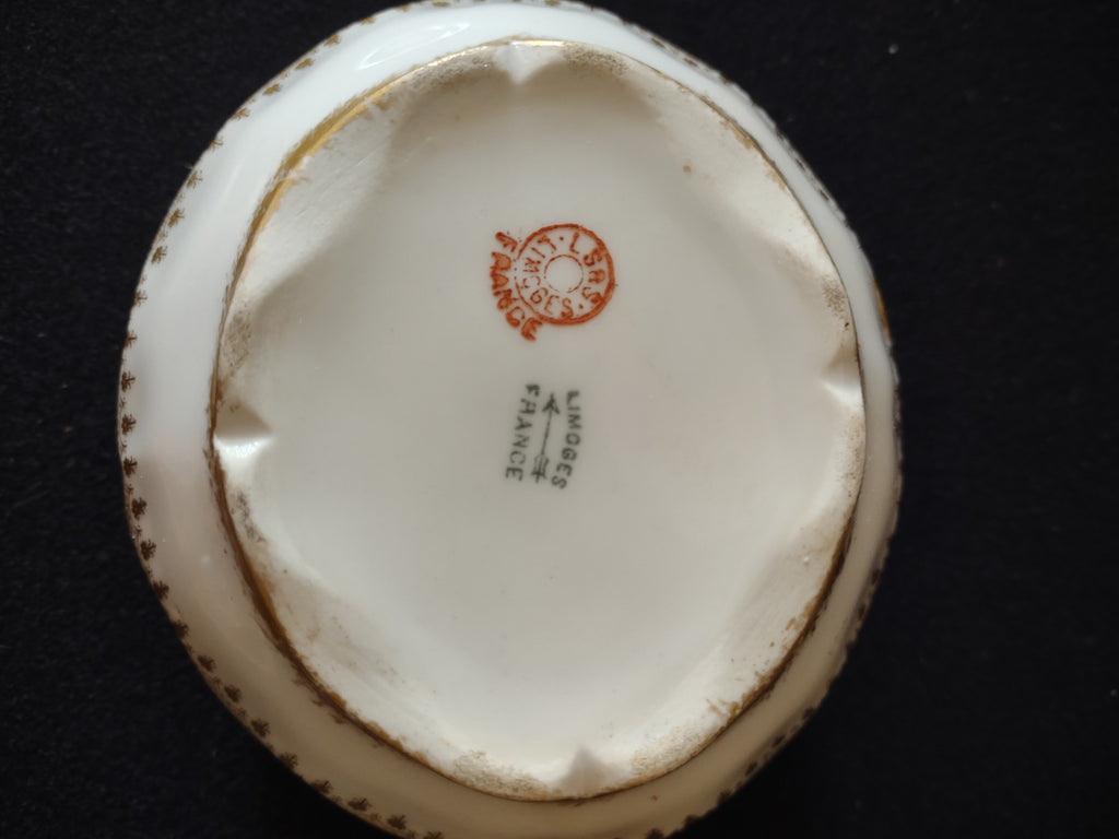 Vintage Limoges French Chic Sugar Bowl Red White Gold Pattern (Lot 3821)