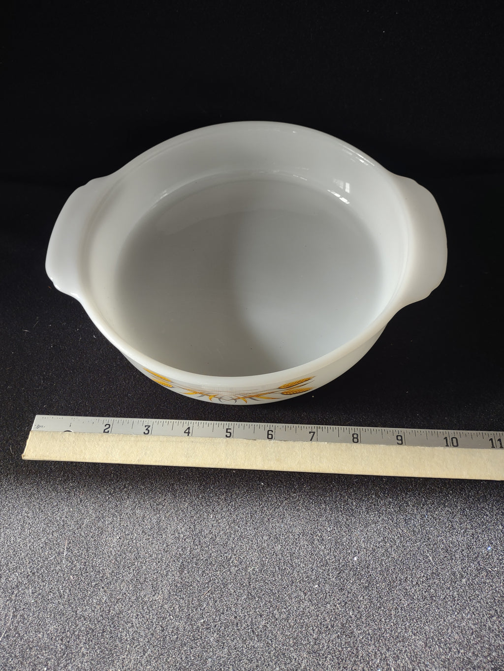 Vintage Fire King 8" Round Casserole White Milk Glass Wheat Pattern (Lot 5129)