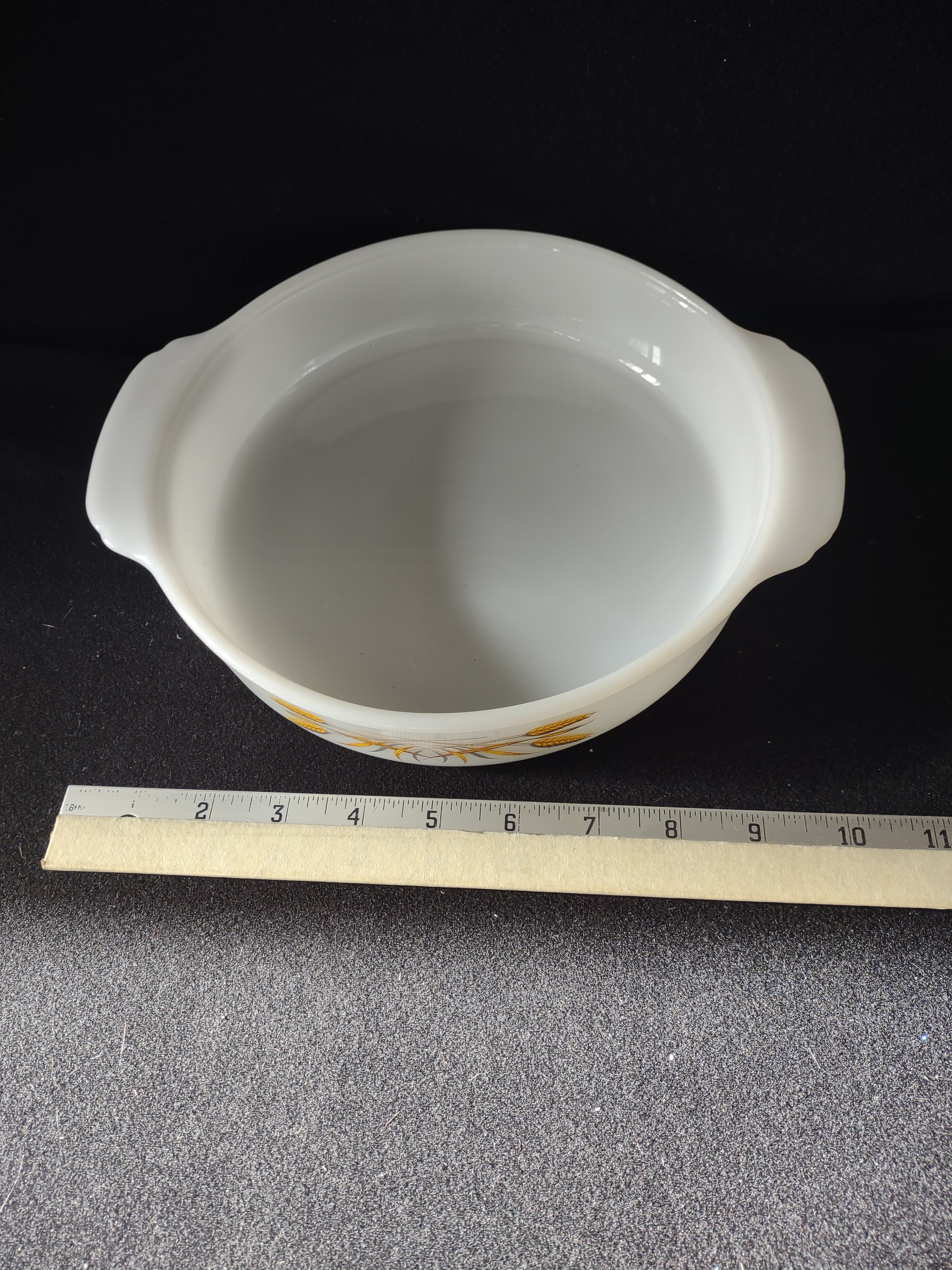 Vintage Fire King 8" Round Casserole White Milk Glass Wheat Pattern (Lot 5129)