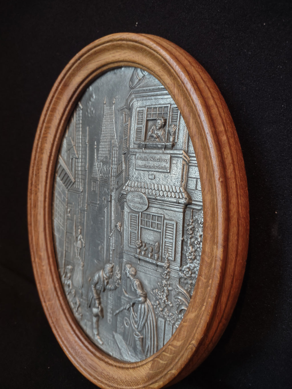 Vintage 3-D Scene German Town Frieling Zinn Pewter Wood Picture (lot 2658c)