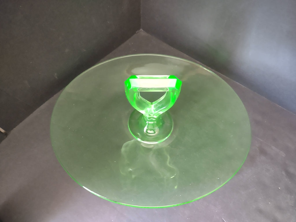 Uranium Vaseline Glass Glows Green Oval Serving Tray with Handle (lot 2712)