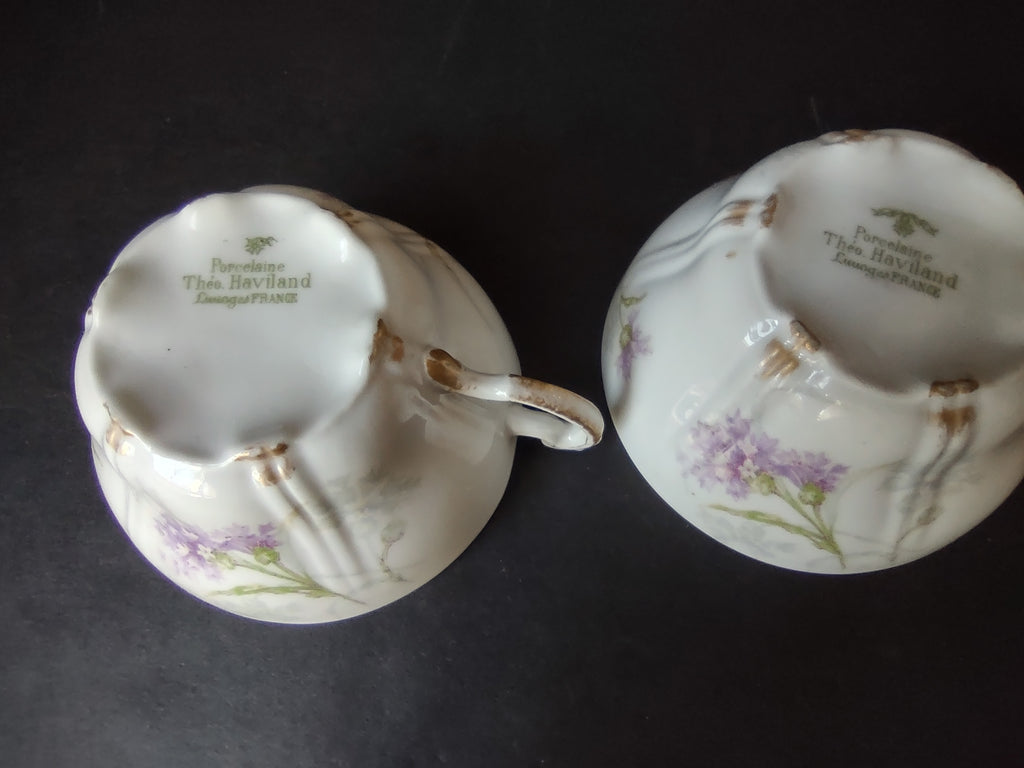 Haviland Limoges 2 x Tea Cup ONLY Blue Corn Flower (lot 859)