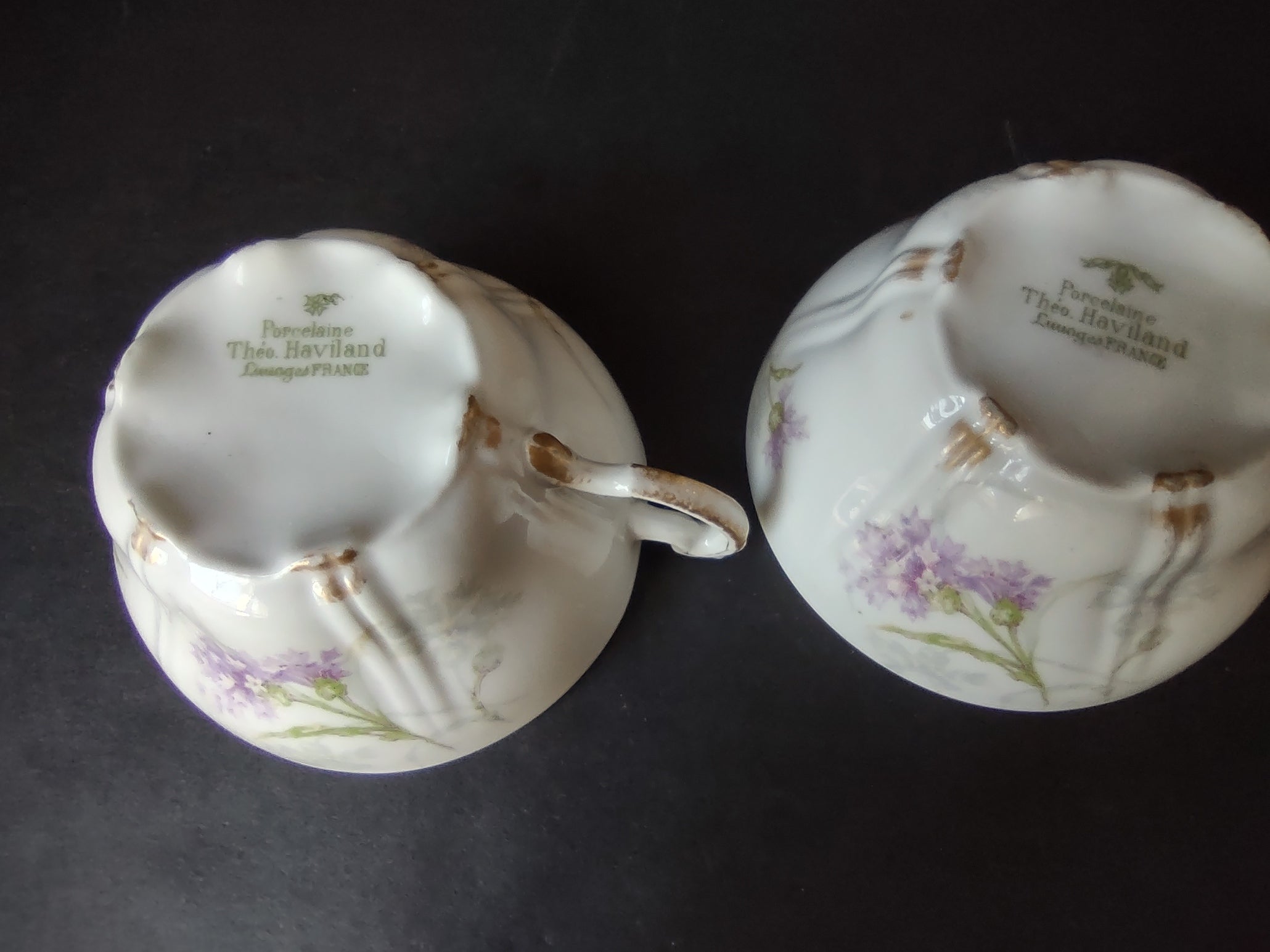 Haviland Limoges 2 x Tea Cup ONLY Blue Corn Flower (lot 859)