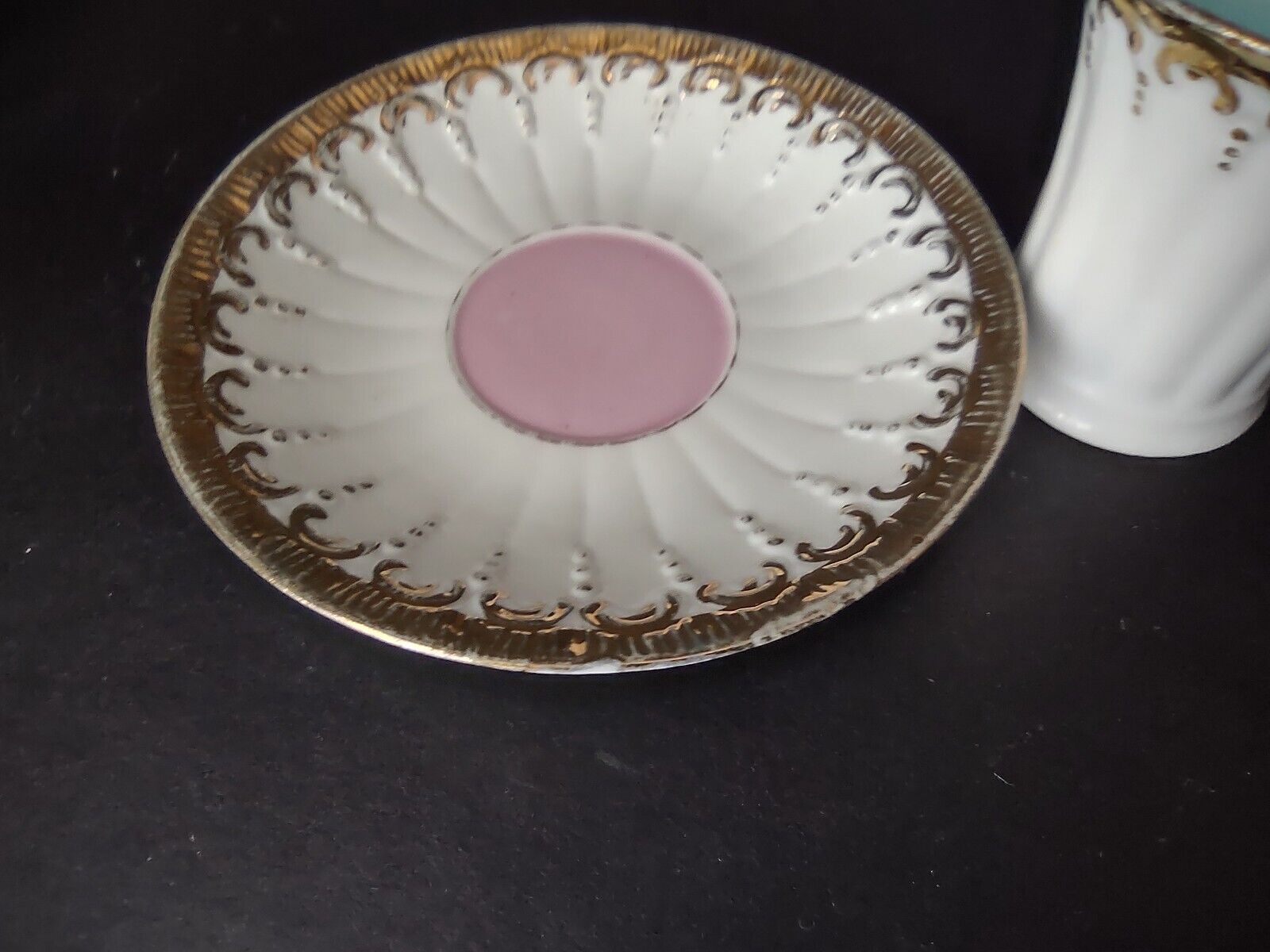 3 x Vintage Demitasse Cup Pink Blue Gold Scroll Trim (lot 518)