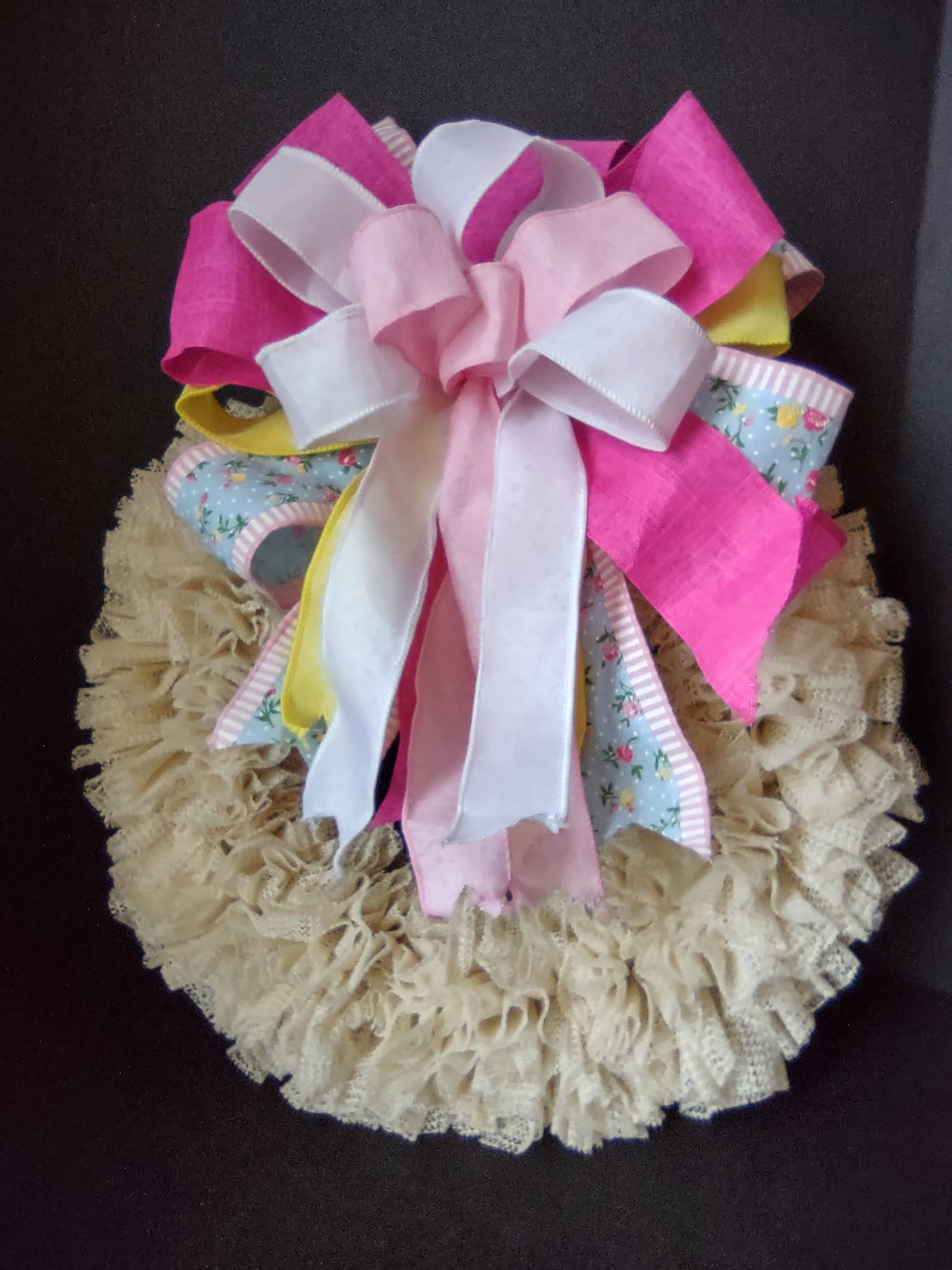 Handmade Easter Colors Spring Wreath Mesh Ribbon 18" (lot 1453)