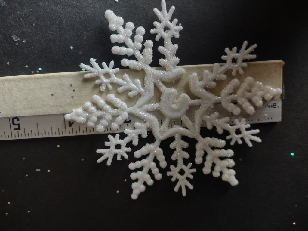 Christmas Snowflake x 18 Ornament TOPPER White Glitter 3-1/2" (lot 3352)
