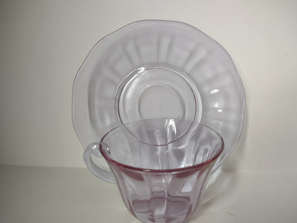 Fostoria Wisteria Lilac Lafayette Glass Teacup & Saucer Set Neodymium (lot 2730)