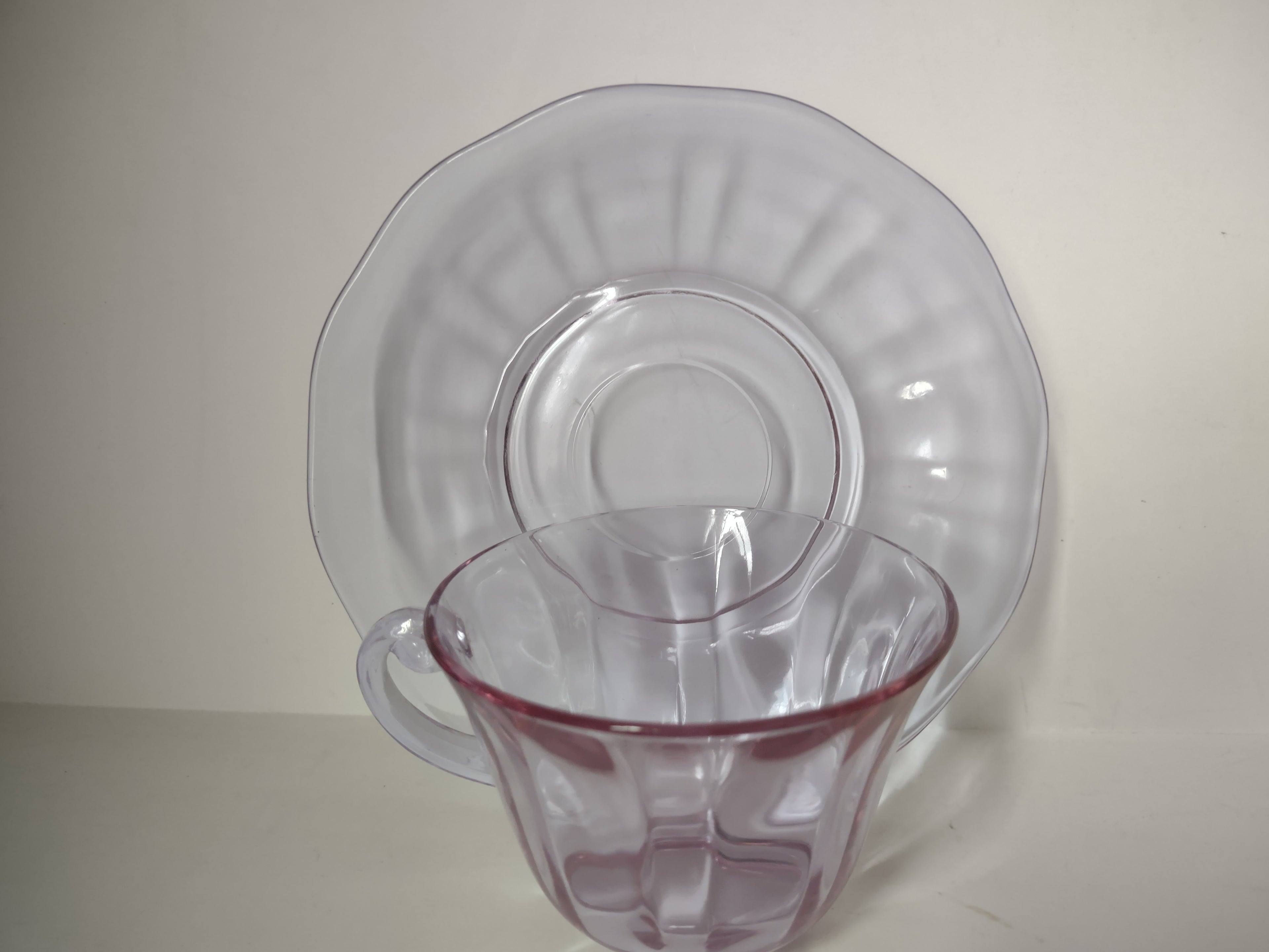 Fostoria Wisteria Lilac Lafayette Glass Teacup & Saucer Set Neodymium (lot 2730)