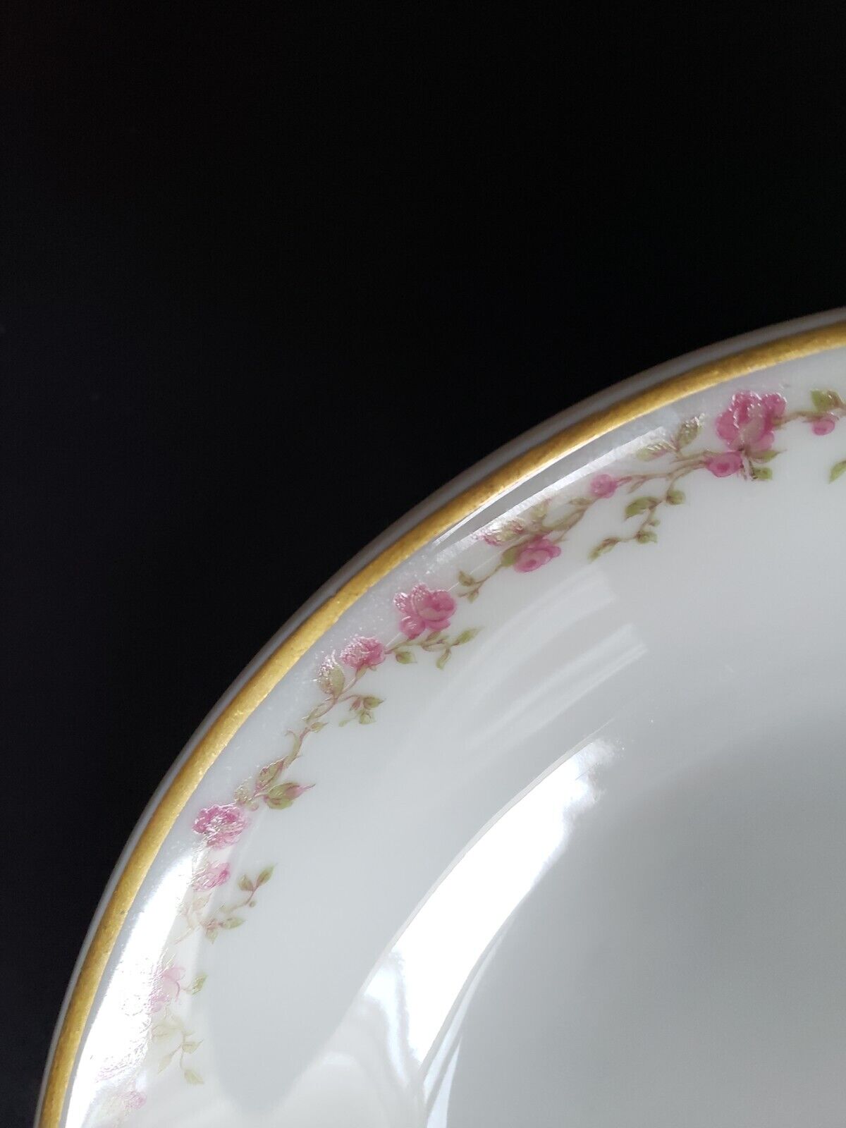 Haviland Limoges France 5-1/2" Bowl Gold Trim Pink Rose Garland (lot 570)