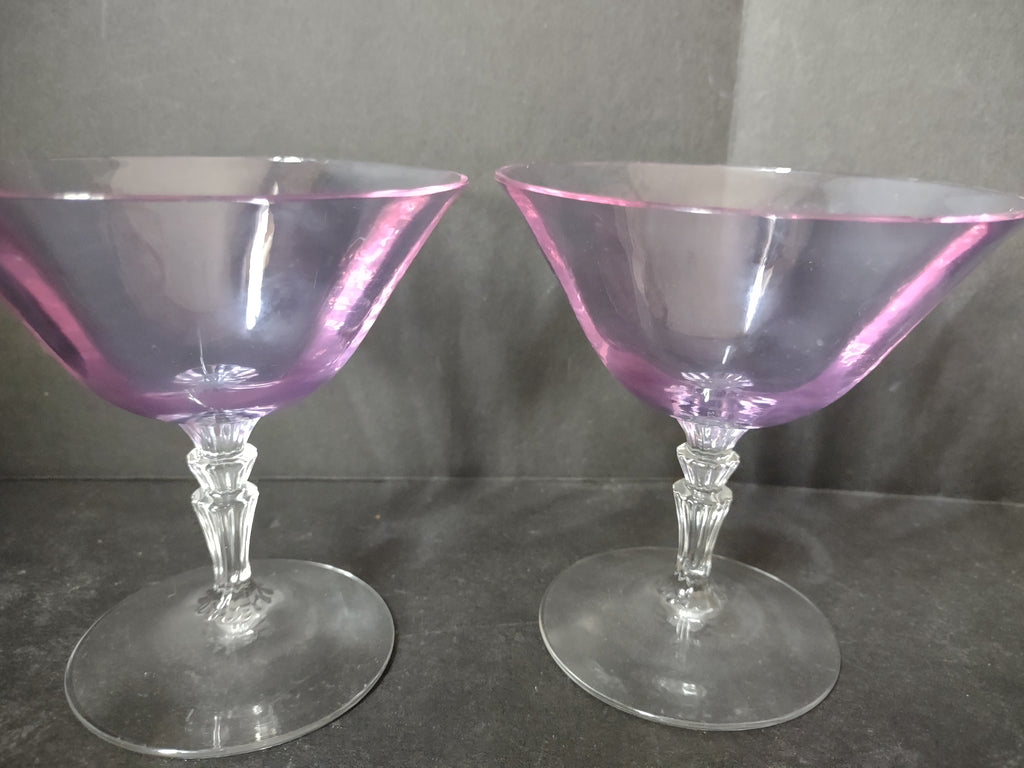 Fostoria Wisteria Set of 2 Low Sherbet Glass Purple IMPERFECT (lot 2709)