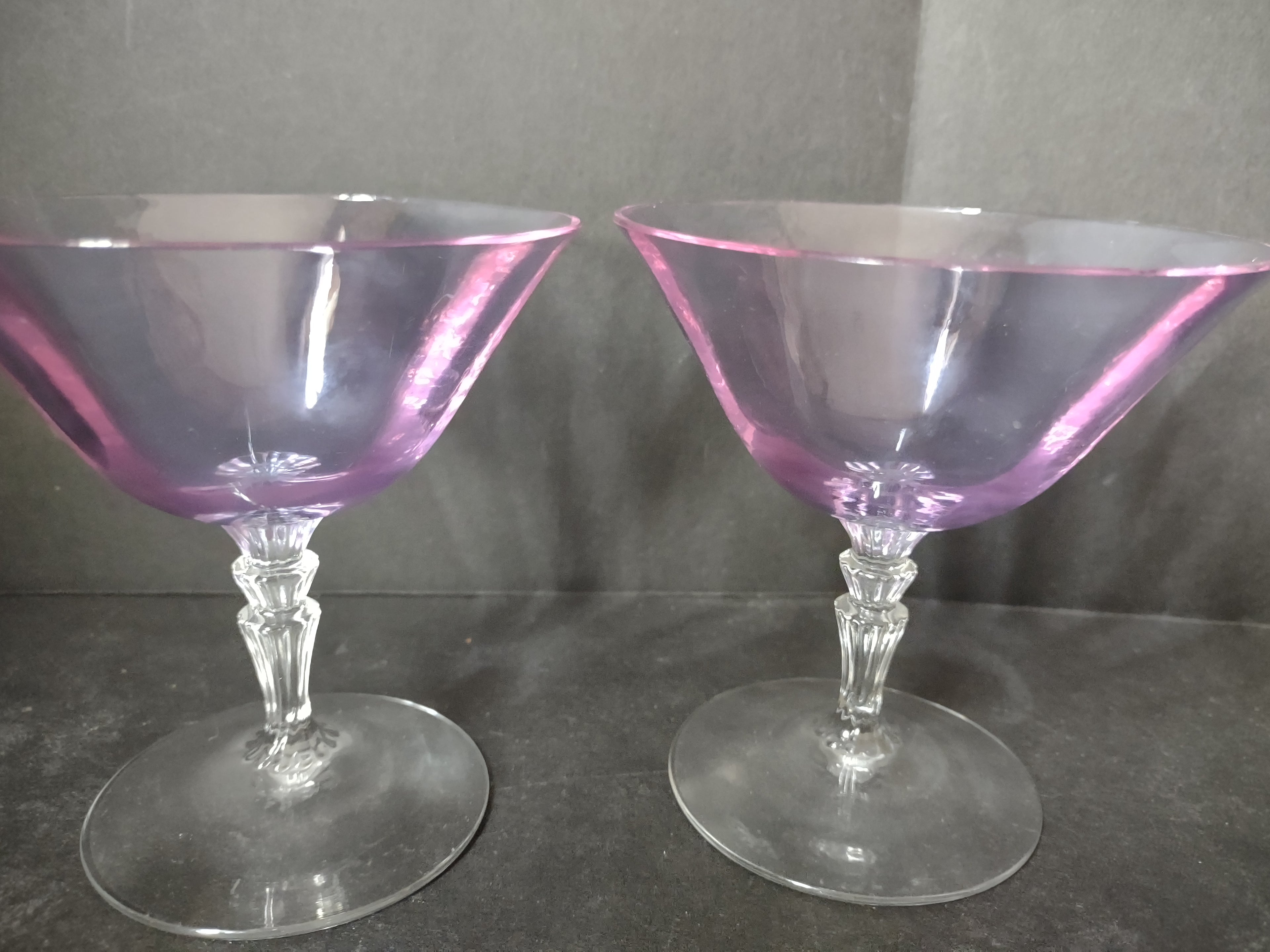 Fostoria Wisteria Set of 2 Low Sherbet Glass Purple IMPERFECT (lot 2709)