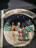 Rustic Christmas Metal Hanging Carolers Church Wooden Greeting 17x15 (Lot 4663)