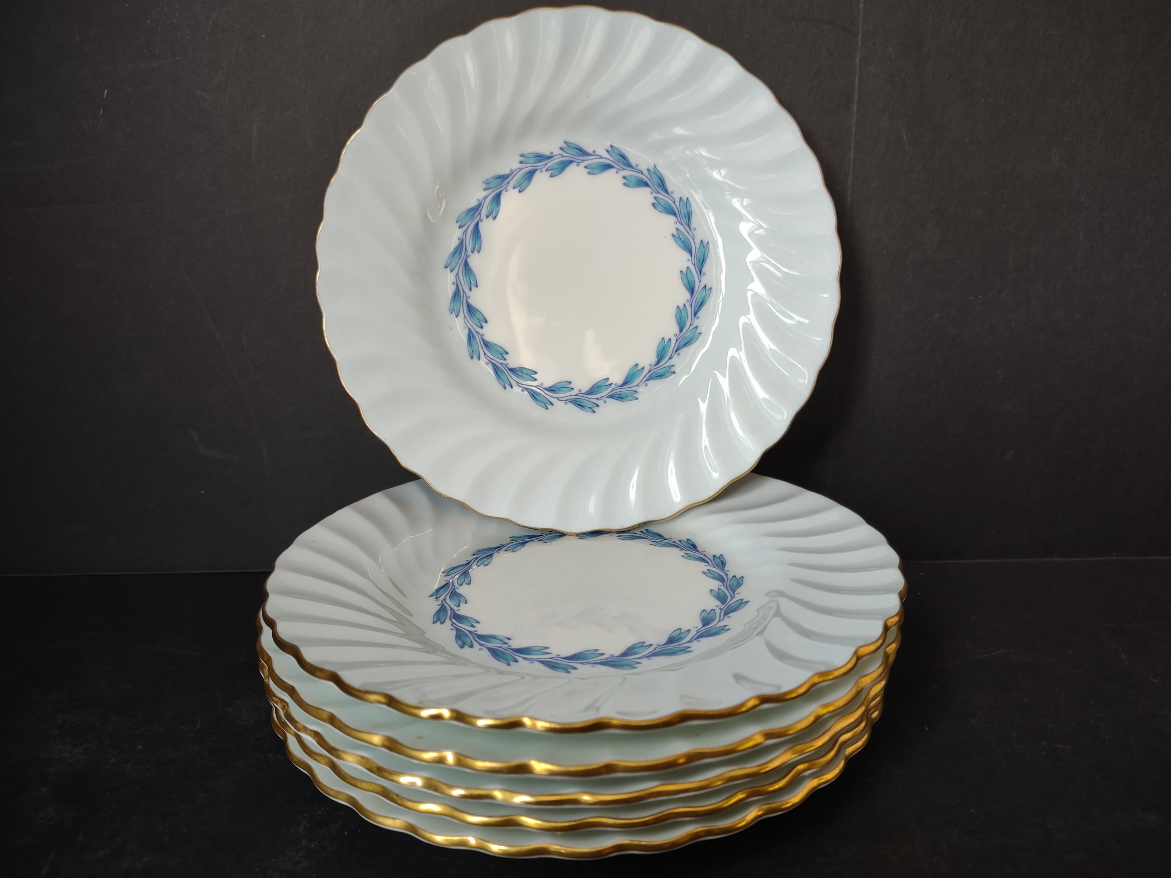 Vintage Minton England Bone China Cheviot Blue Bread Butter Plate x 6 (lot 5441)