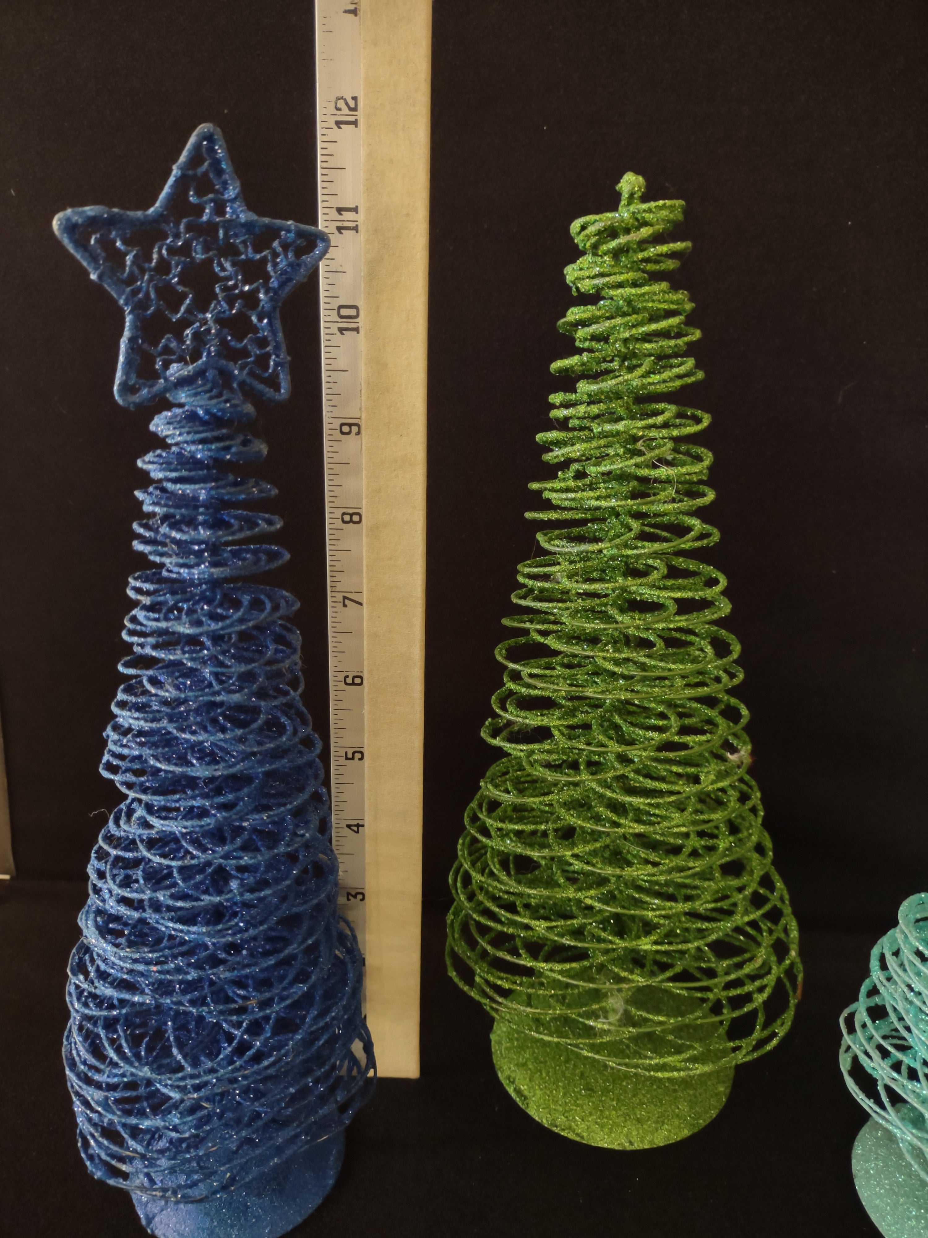 Vintage Christmas 12" Tree Glitter Sparkly Spiral Blue Turquoise x 3 (lot 3236)