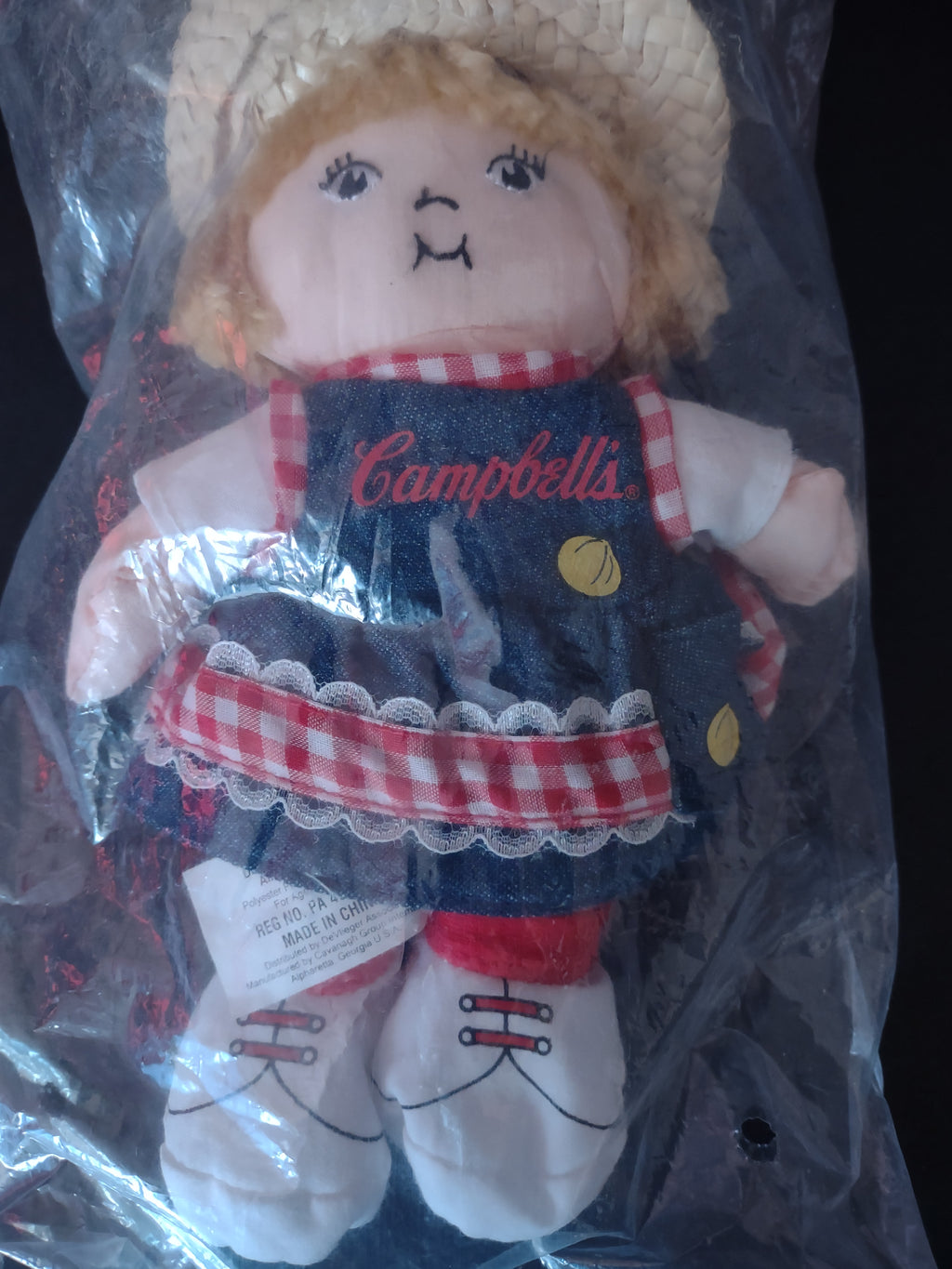 Vintage Campbells Soup Kids Beanbag Plush Toys Straw Hat Beret Set Of 2(Lot 4735