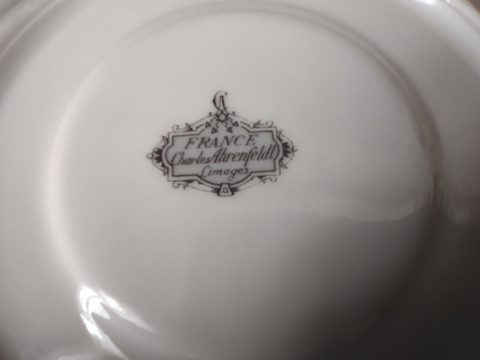 Ahrenfeldt Limoges France Saucer ONLY Bouillon Gold Blue Trim Rose (lot 738)