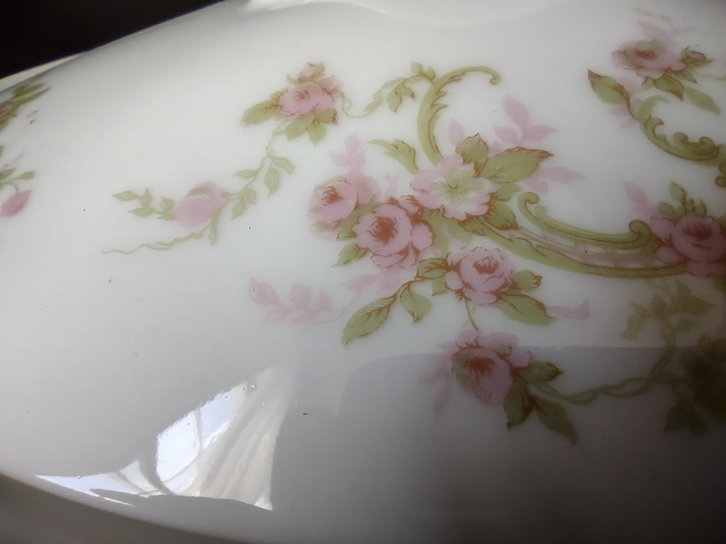 Haviland Limoges Oval Vegetable Tureen Pink Rose Green Ribbon (lot 887)