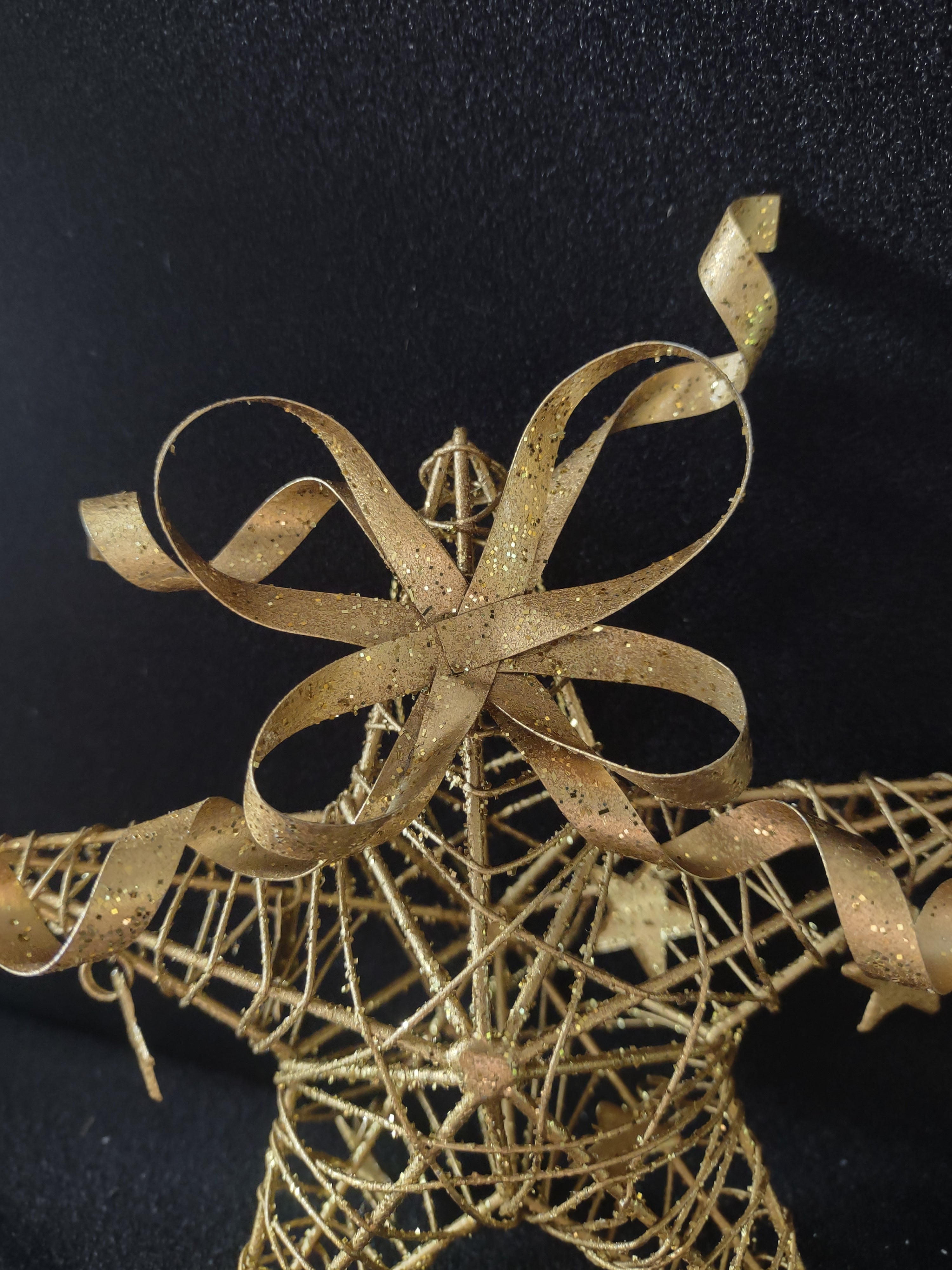 Vintage Christmas Ornaments Star Heart Ball Gold Wire Ribbon (Lot 4629t)