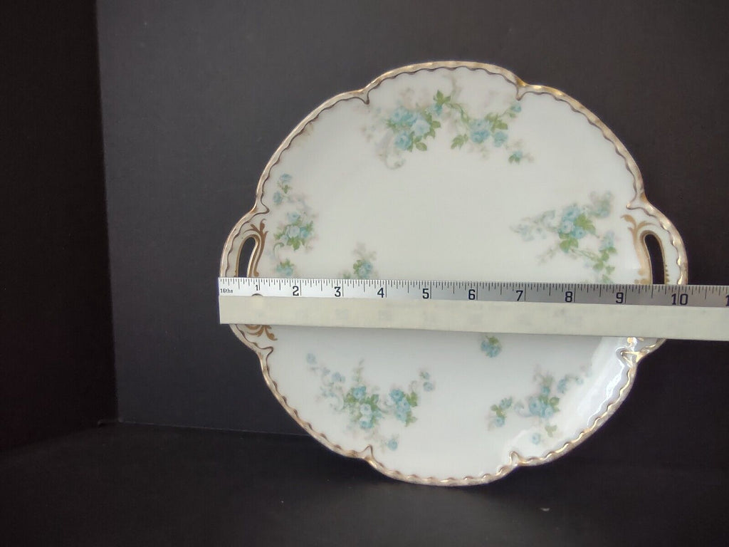 Vintage Haviland Limoges France Cake Serving Plate Blue Rose Gold Trim (lot 503)