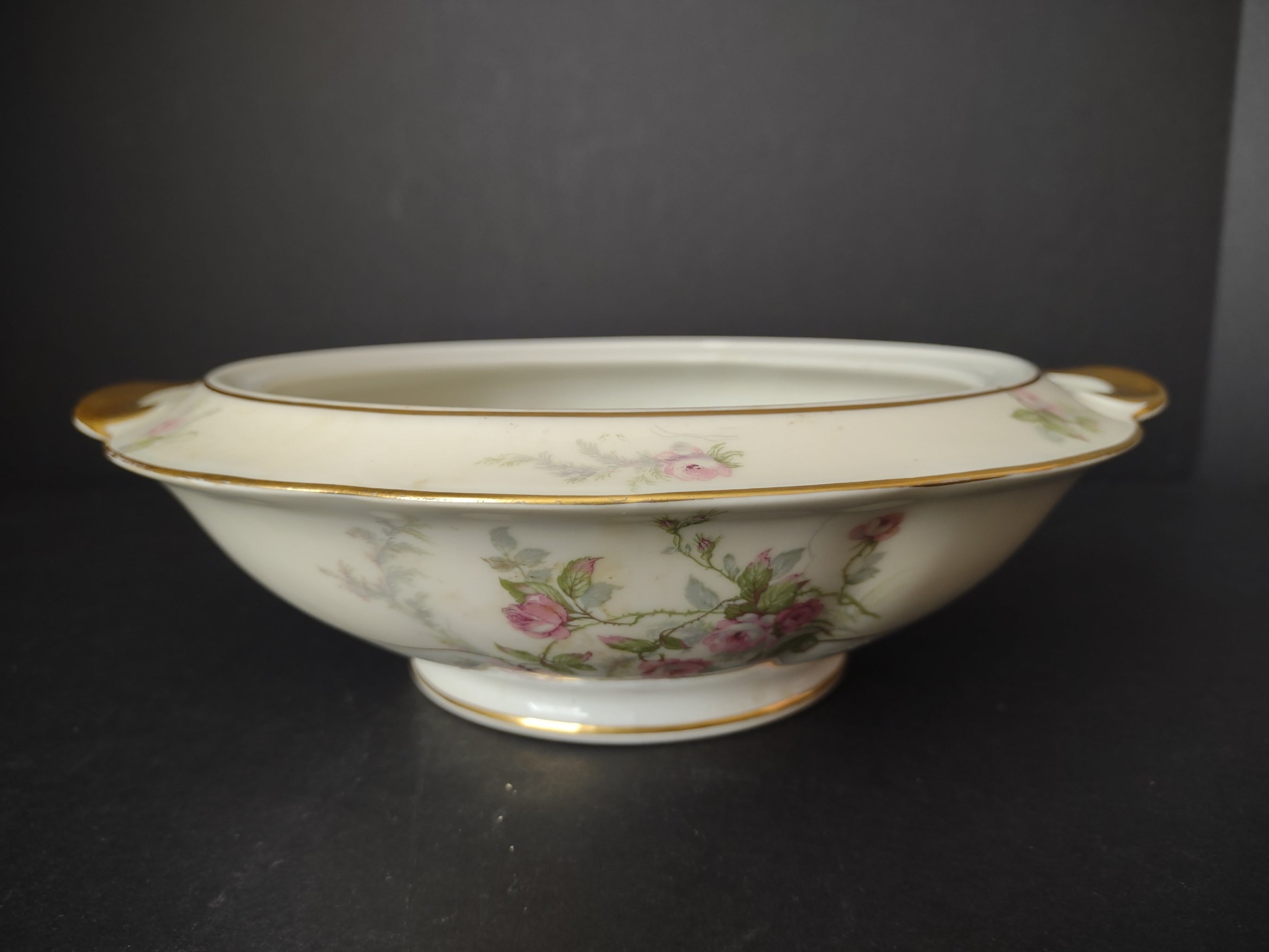 Haviland Limoges Round Soup Tureen Serving Bowl NO LID Roses (lot 820)