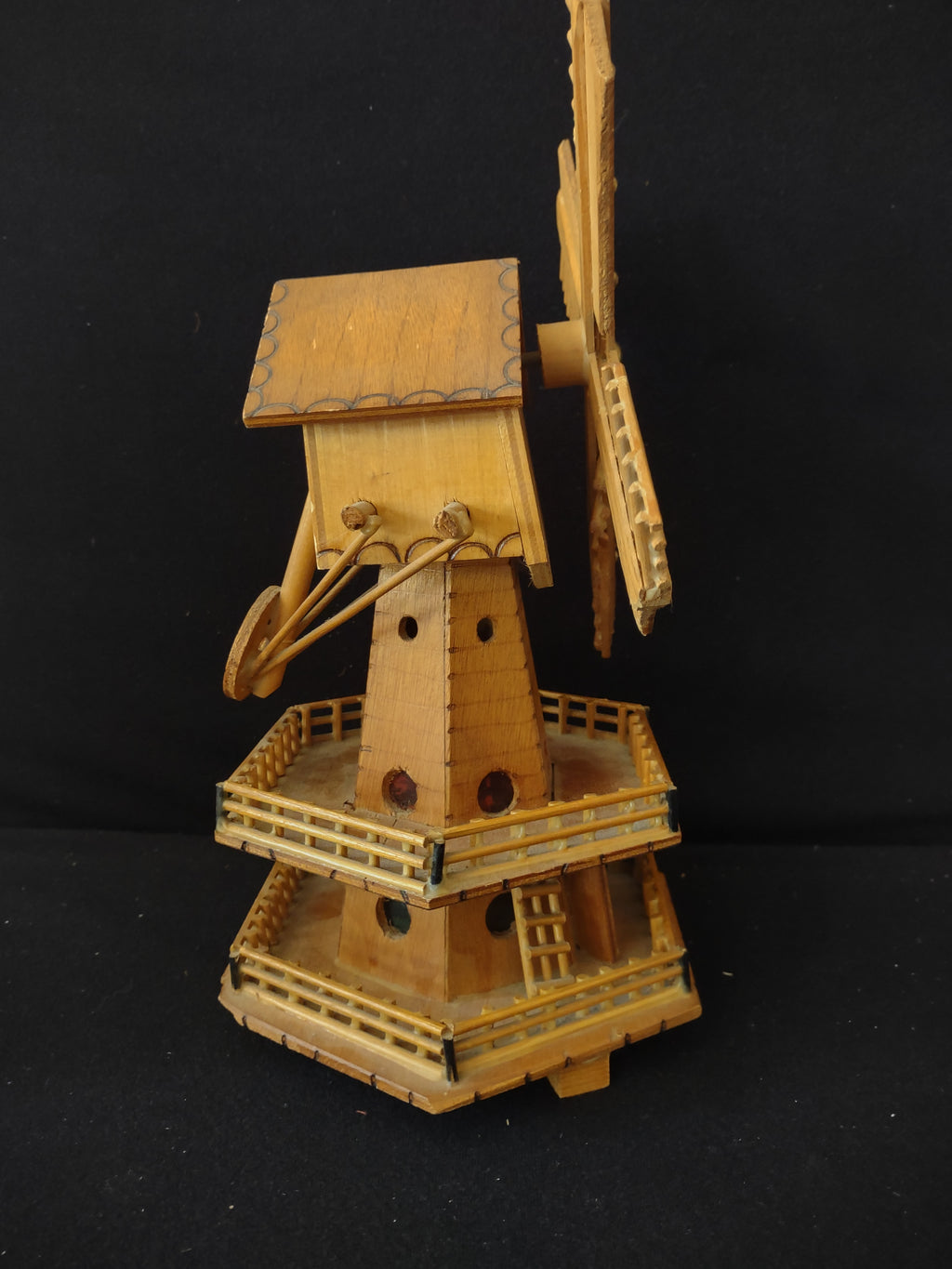 Vintage 70's Wooden Wind Mill Space For Music Box (Lot 3661)