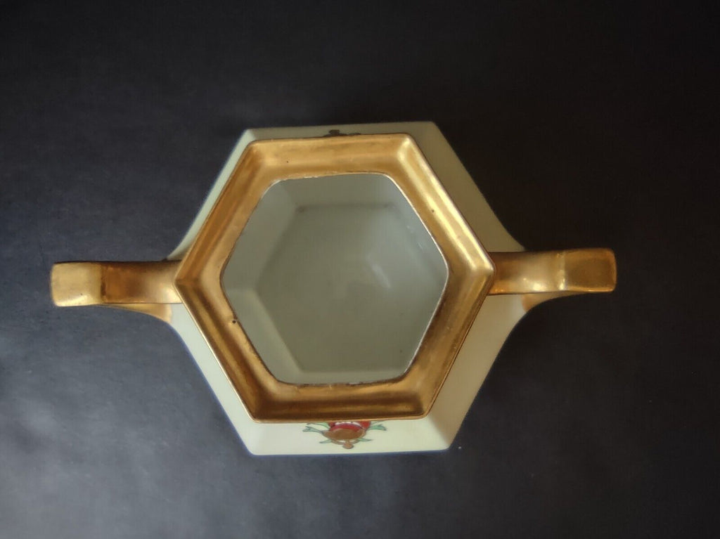 Limoges France Green Red Heavy Thick Gold Trim Sugar Dish Creamer Set (lot 712)