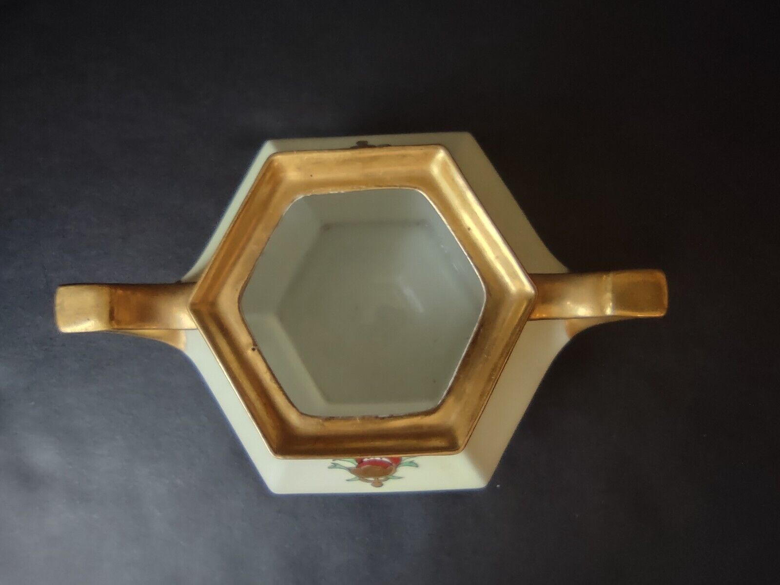 Limoges France Green Red Heavy Thick Gold Trim Sugar Dish Creamer Set (lot 712)
