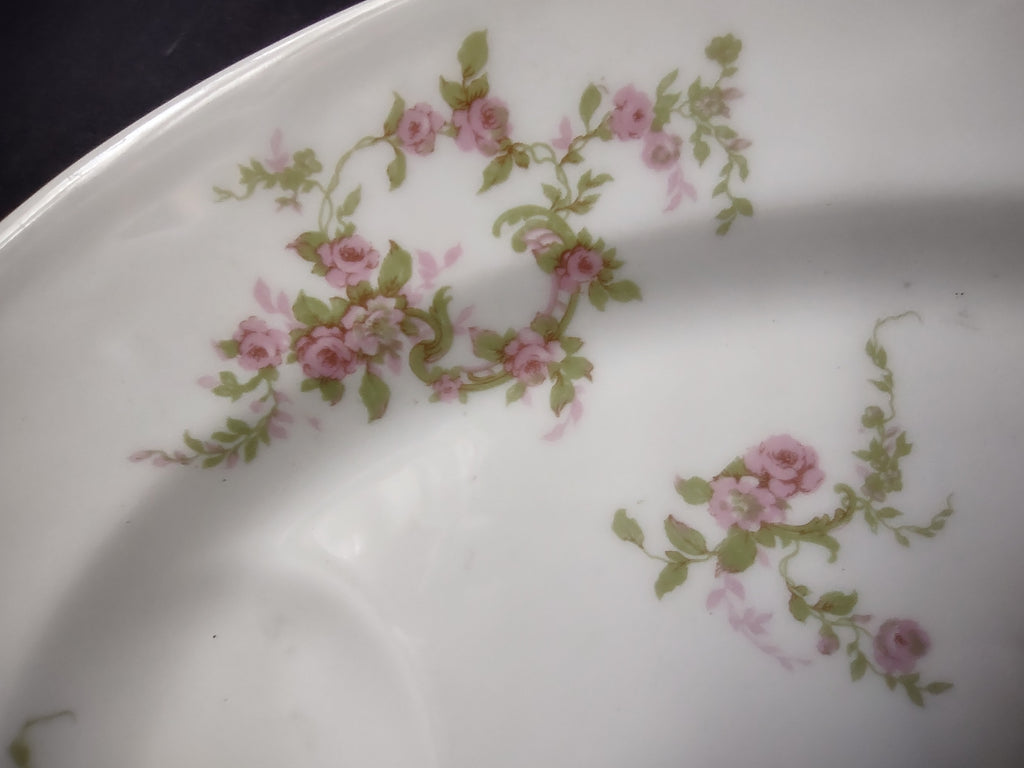 Haviland Limoges Oval Serving Platter 13-1/2" Pink Rose Green Ribbon (lot 888)