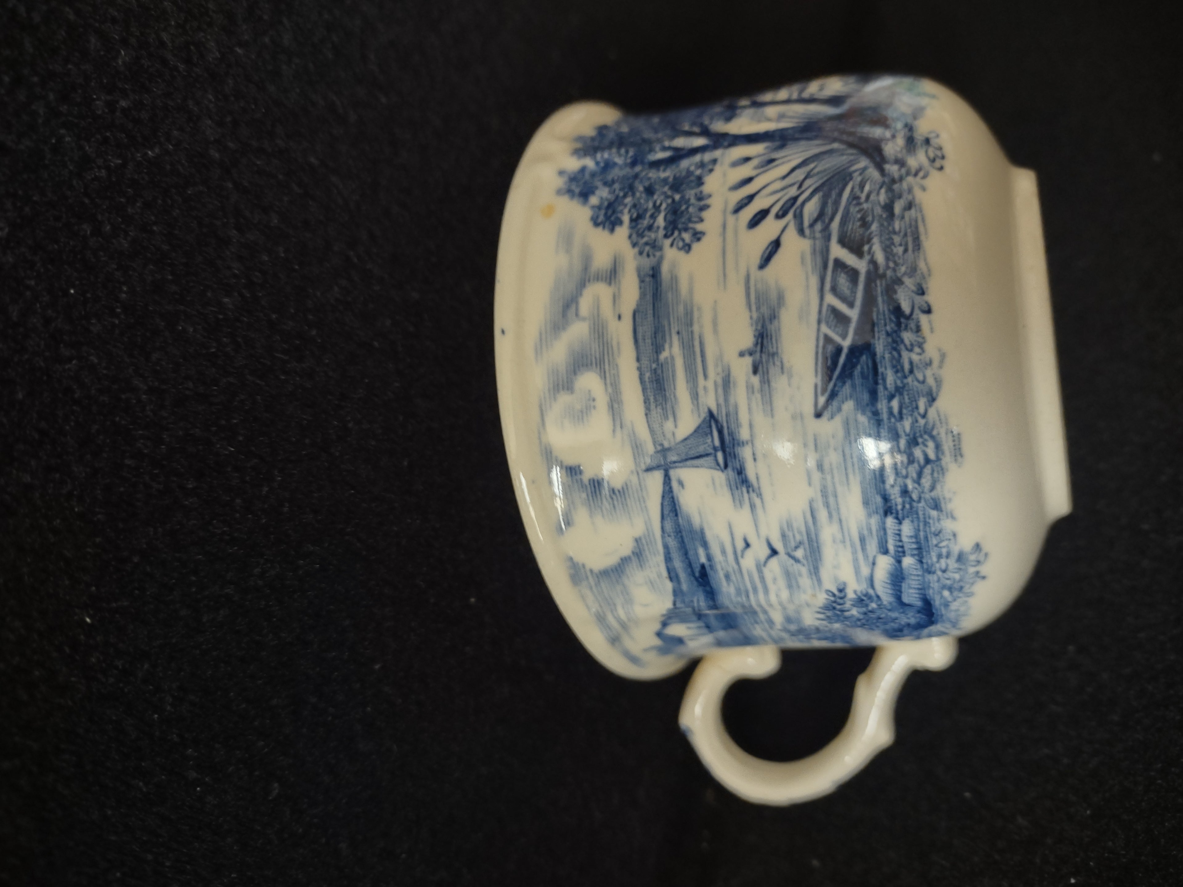 Vintage Staffordshire England Teacup Ironstone Blue Landscape (Lot 5637)