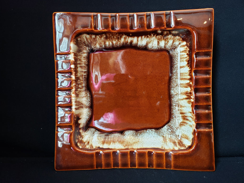 Pfaltzgraff USA Brown Drip Glaze Vintage Cigar Ashtray 8" Square (lot 2147d)