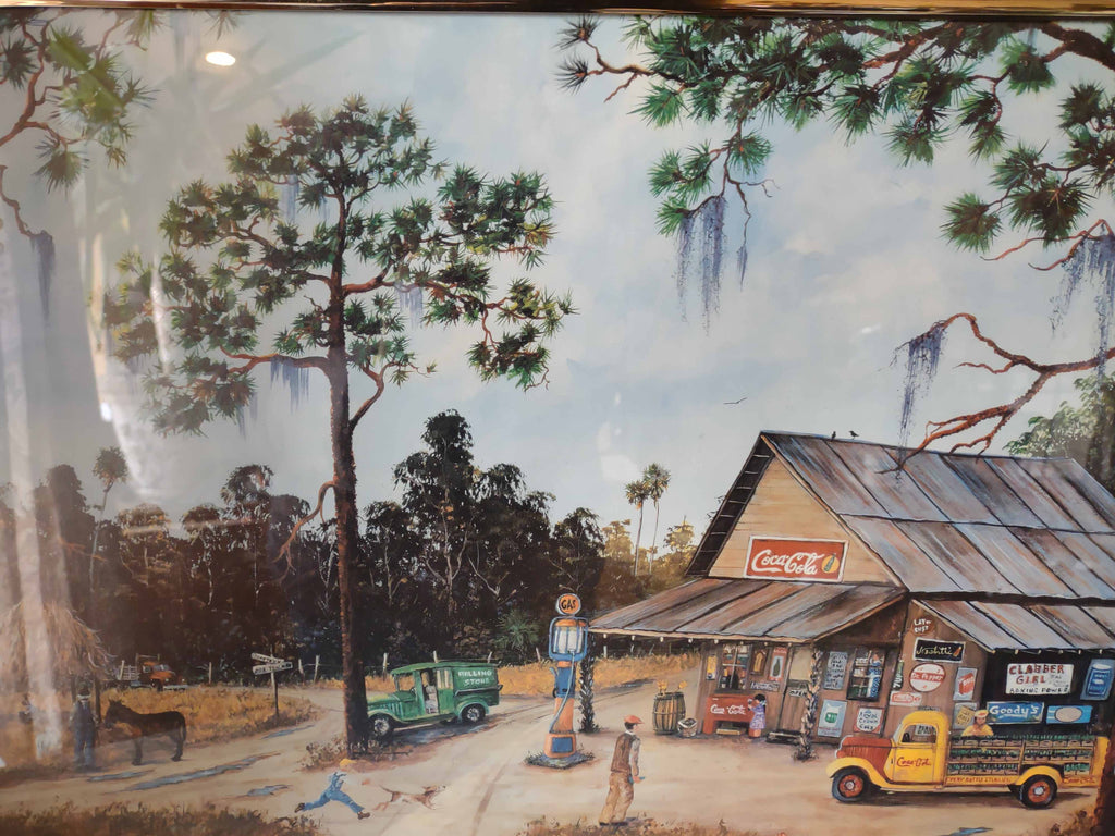 Vintage Coca-Cola Print Picture Old Village Country Store 20"x16" (2580c)