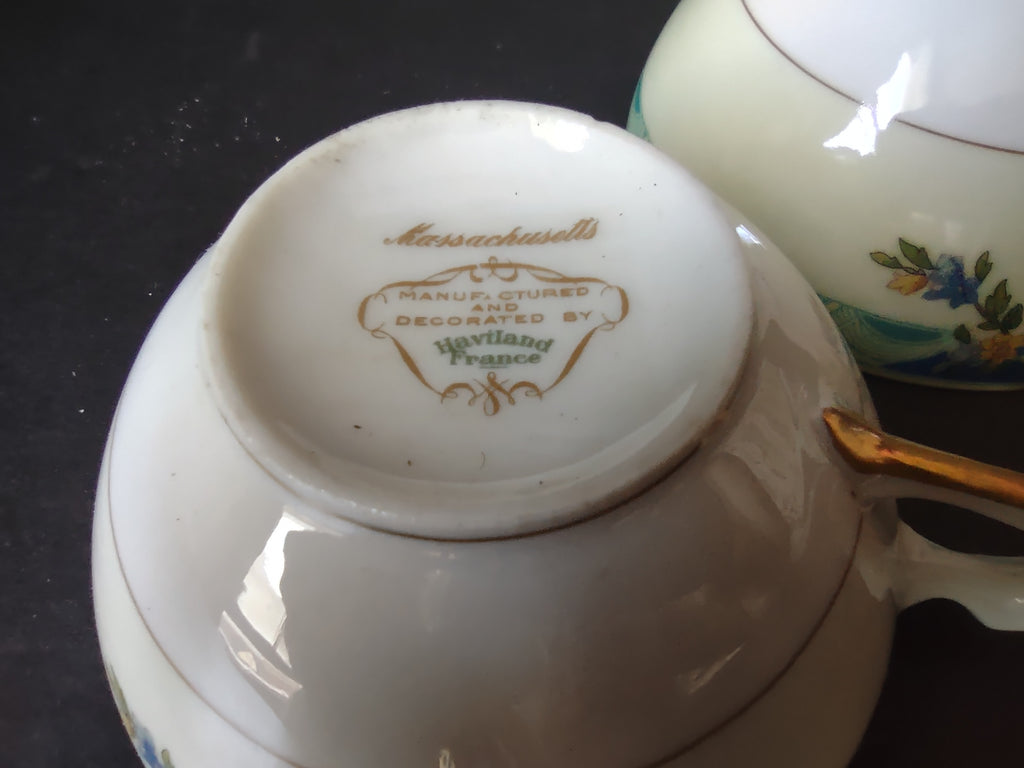 Haviland Limoges Massachusetts 2 x Tea Cup ONLY Blue Floral (lot 936)