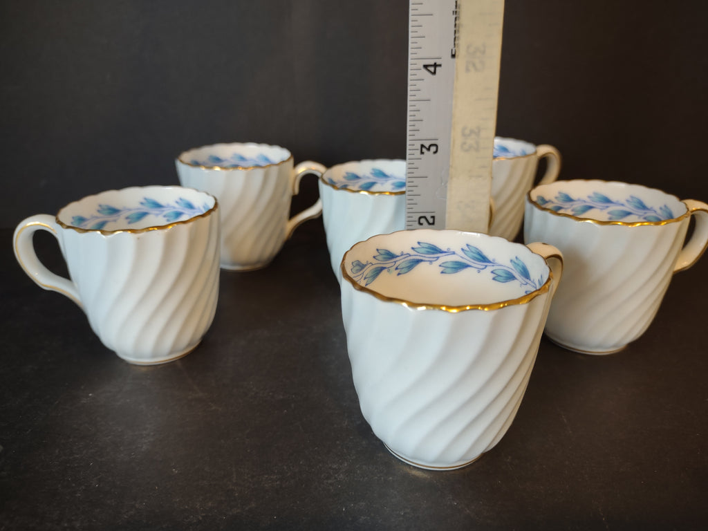 Vintage Minton England Bone China Cheviot Blue Demitasse Cup x 6 (lot 5437)