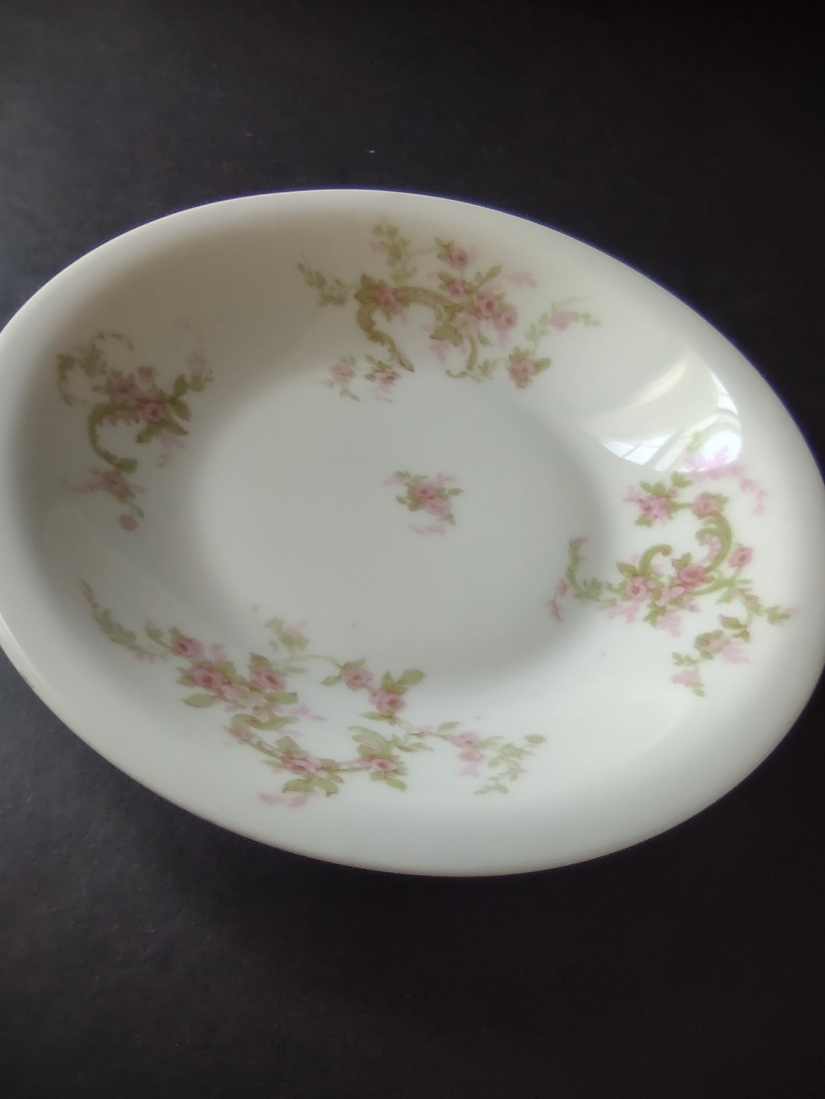 Haviland Limoges 3 x Cream Soup Plate Pink Rose Green Ribbon (lot 891)