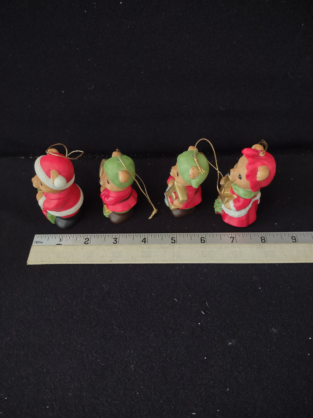 Vintage Homco Christmas Noel Bear Ornaments Set Of 4 (Lot 3733)